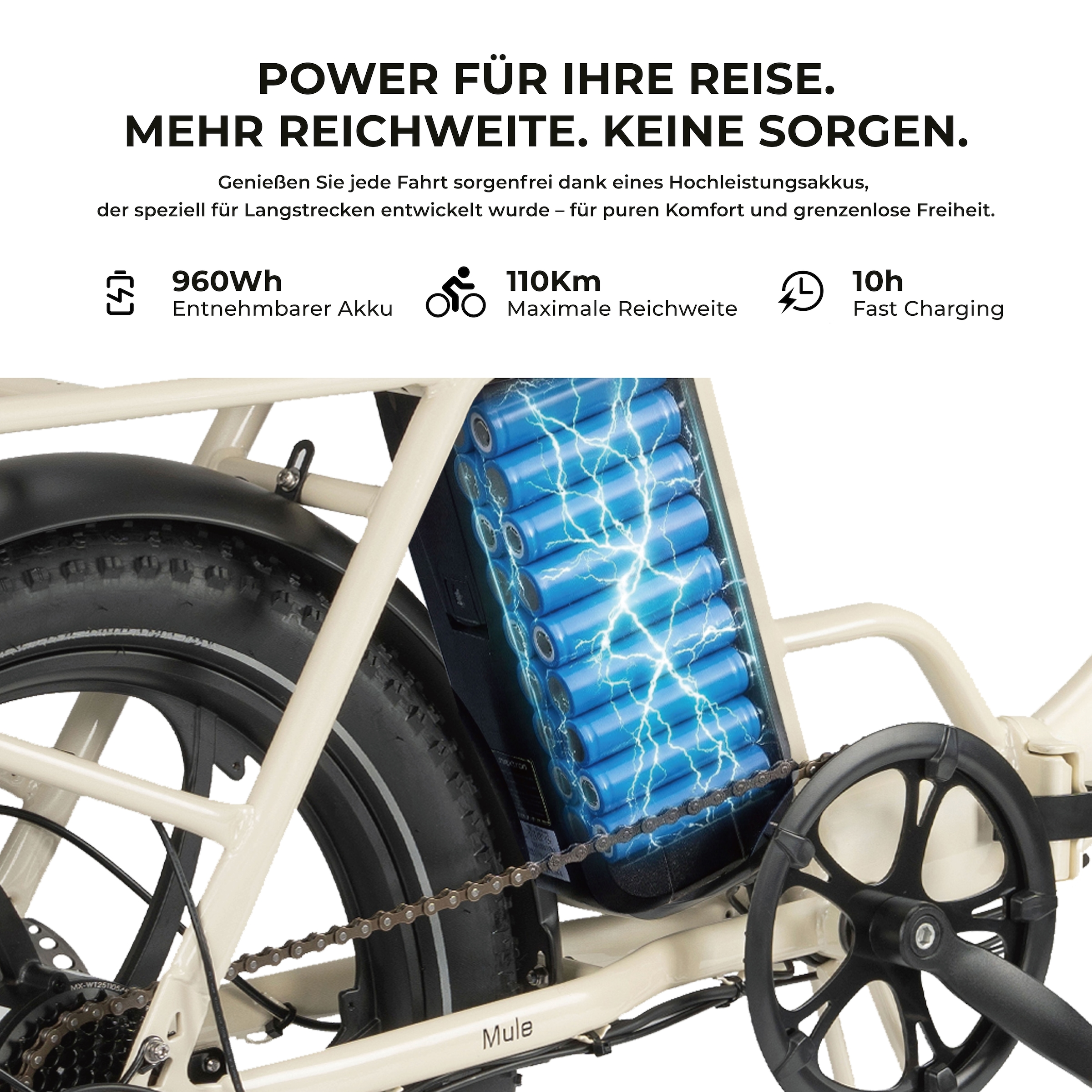 Maxtron »Maxtron MULE Klapprad« 7 Gang Shimano ALTUS Schaltwerk Kettenschaltung 350 W Packung,  Stadt & Abenteuer: 20" Fatbike mit XXL 20Ah Akku.