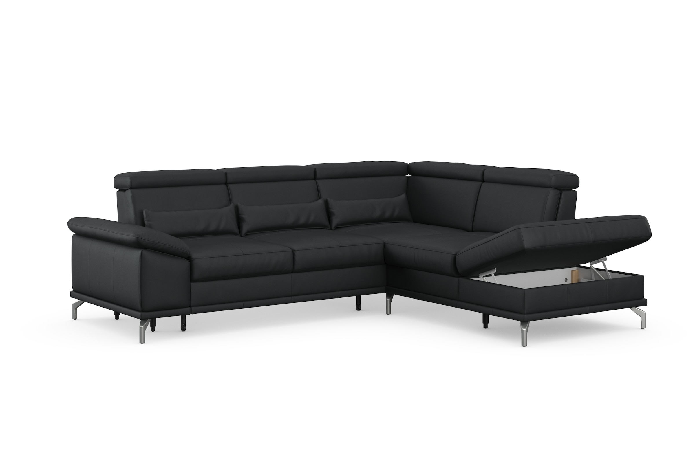 sit&more Ecksofa »Cabrio L-Form, mit Sitztiefenverstellung, Arm- und Kopfteilverstellung«, 3 Nierenkissen, Federkern, optional Bettfunktion und Stauraum
