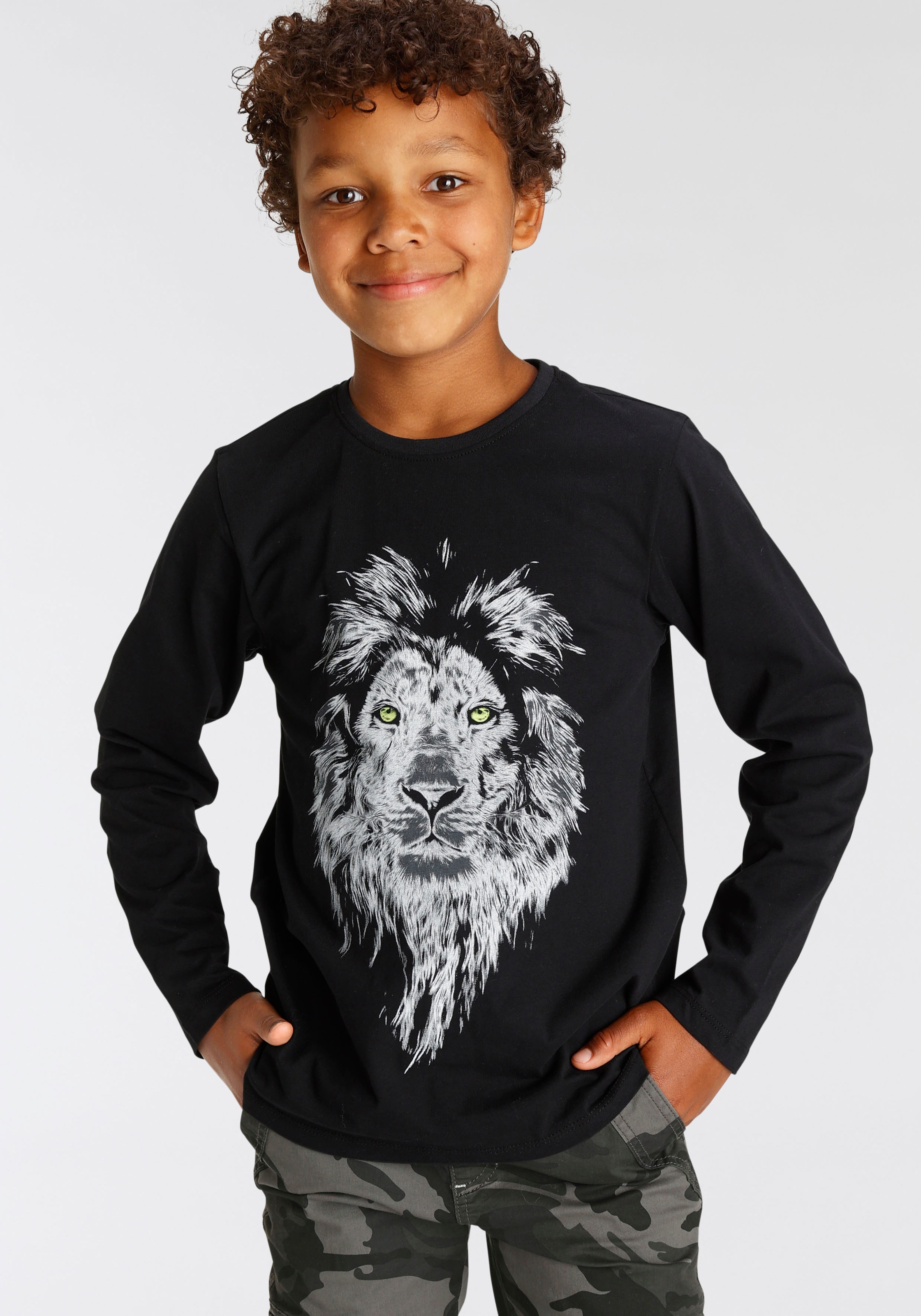 KIDSWORLD Langarmshirt »WHITE LION«, Langarm, Basic-Passform, mit modischem Druck, Rundhalsausschnitt