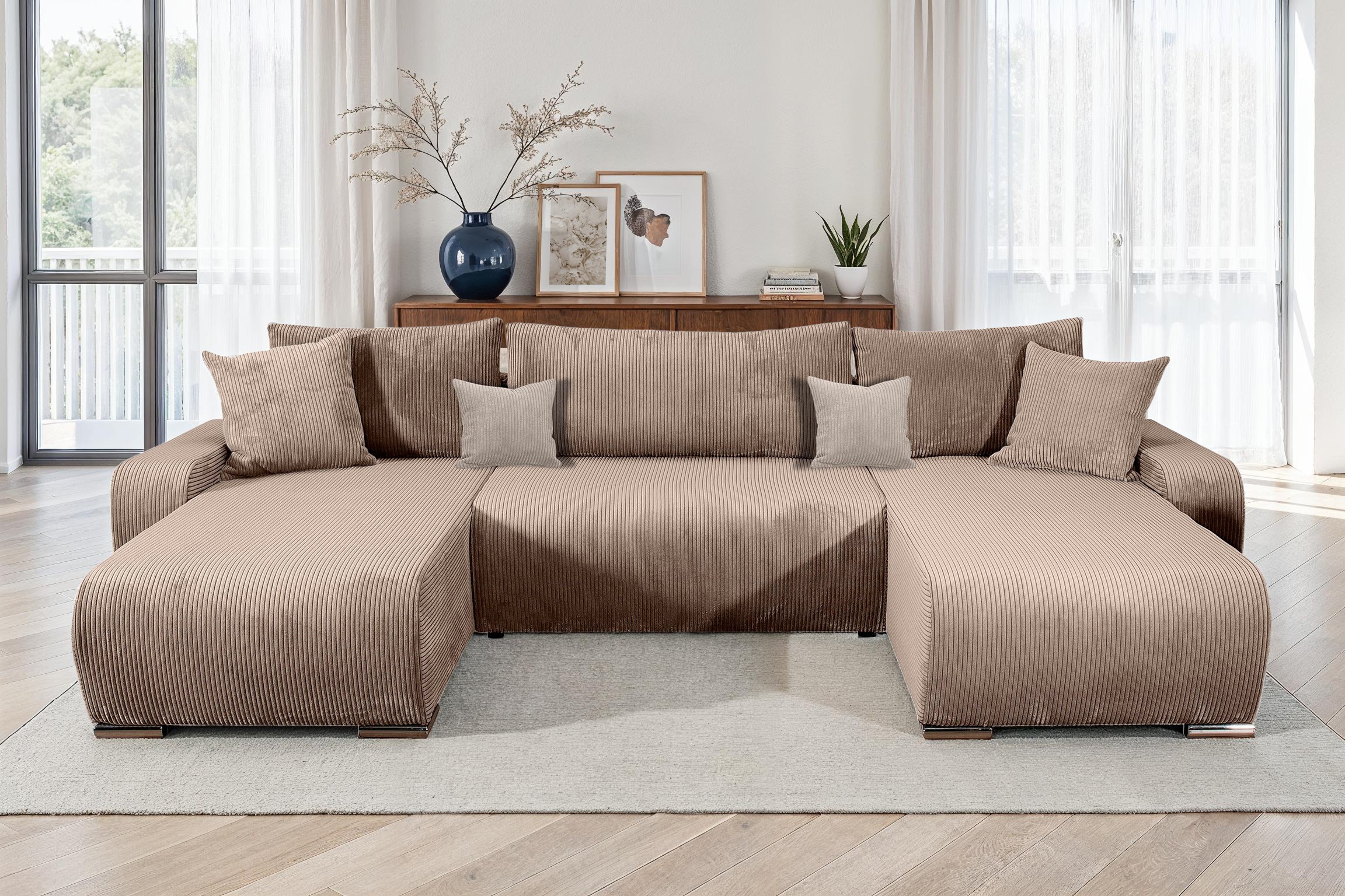 COLLECTION AB Wohnlandschaft »Paola U-Form«, mit Schlaffunktion, Stauraum, Zierkissen und Bonnellfederkern, Cord