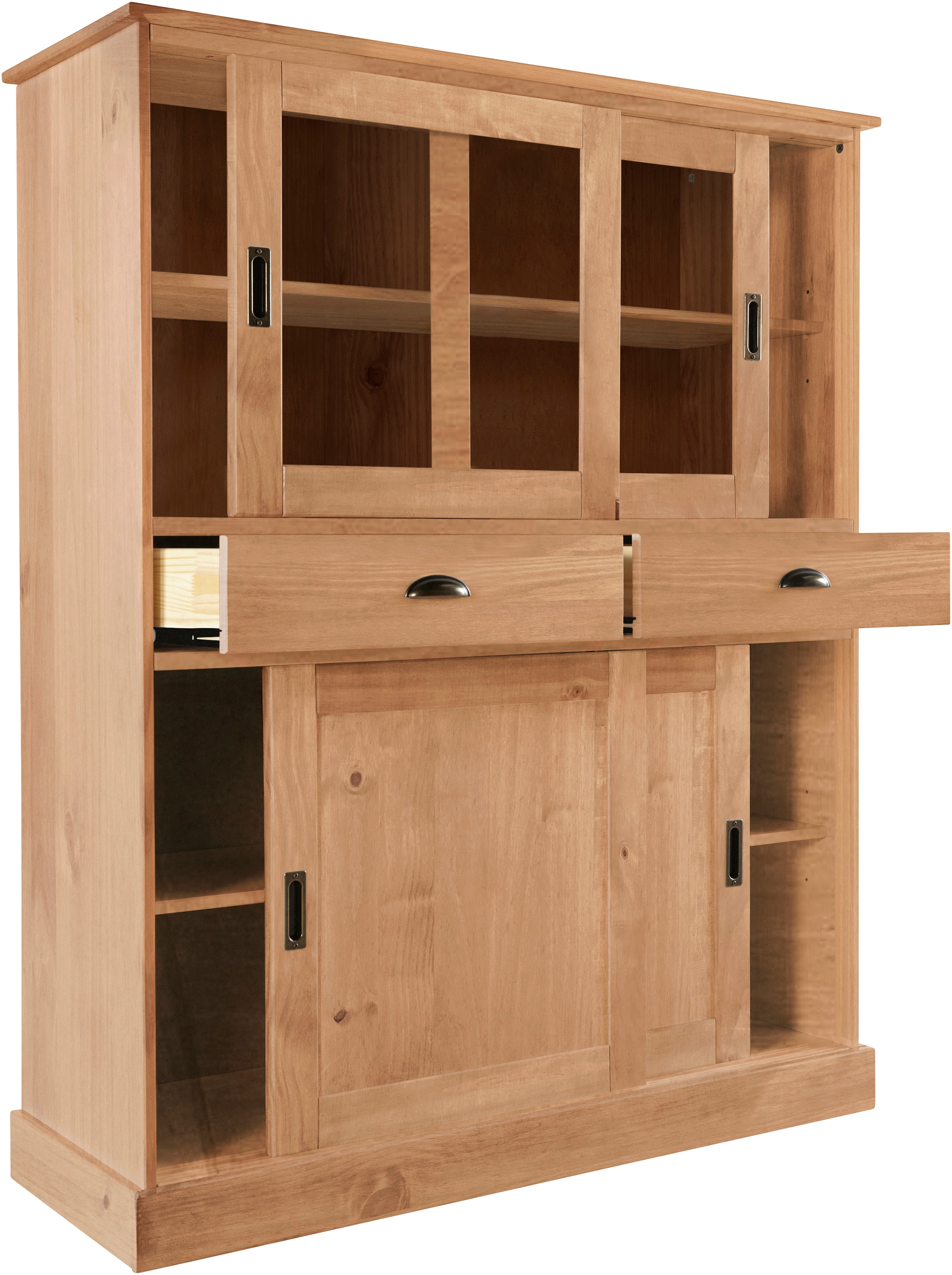 Home affaire Highboard »Schröder«, Vitrine aus massivem Kiefernholz, Breite 114 cm