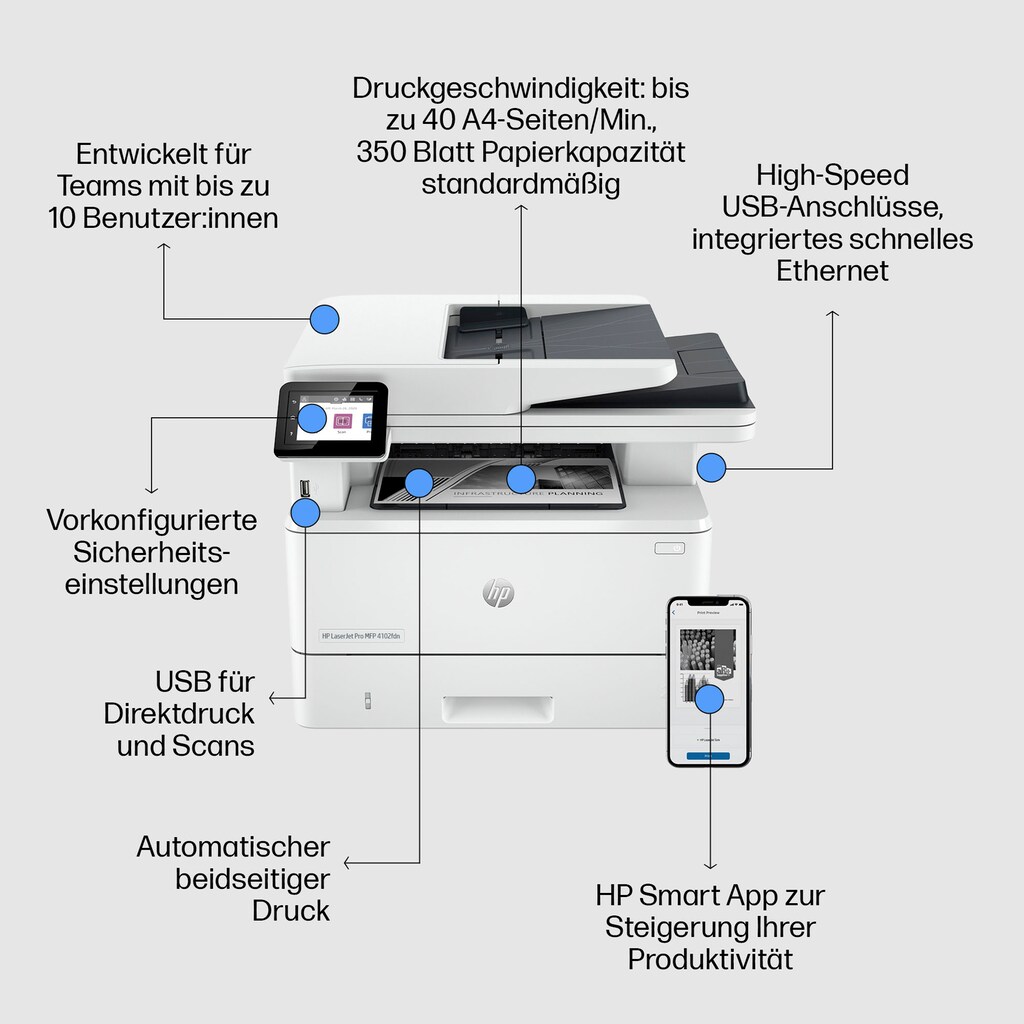 HP Multifunktionsdrucker »LaserJet Pro MFP 4102fdn«, HP Instant Ink kompatibel