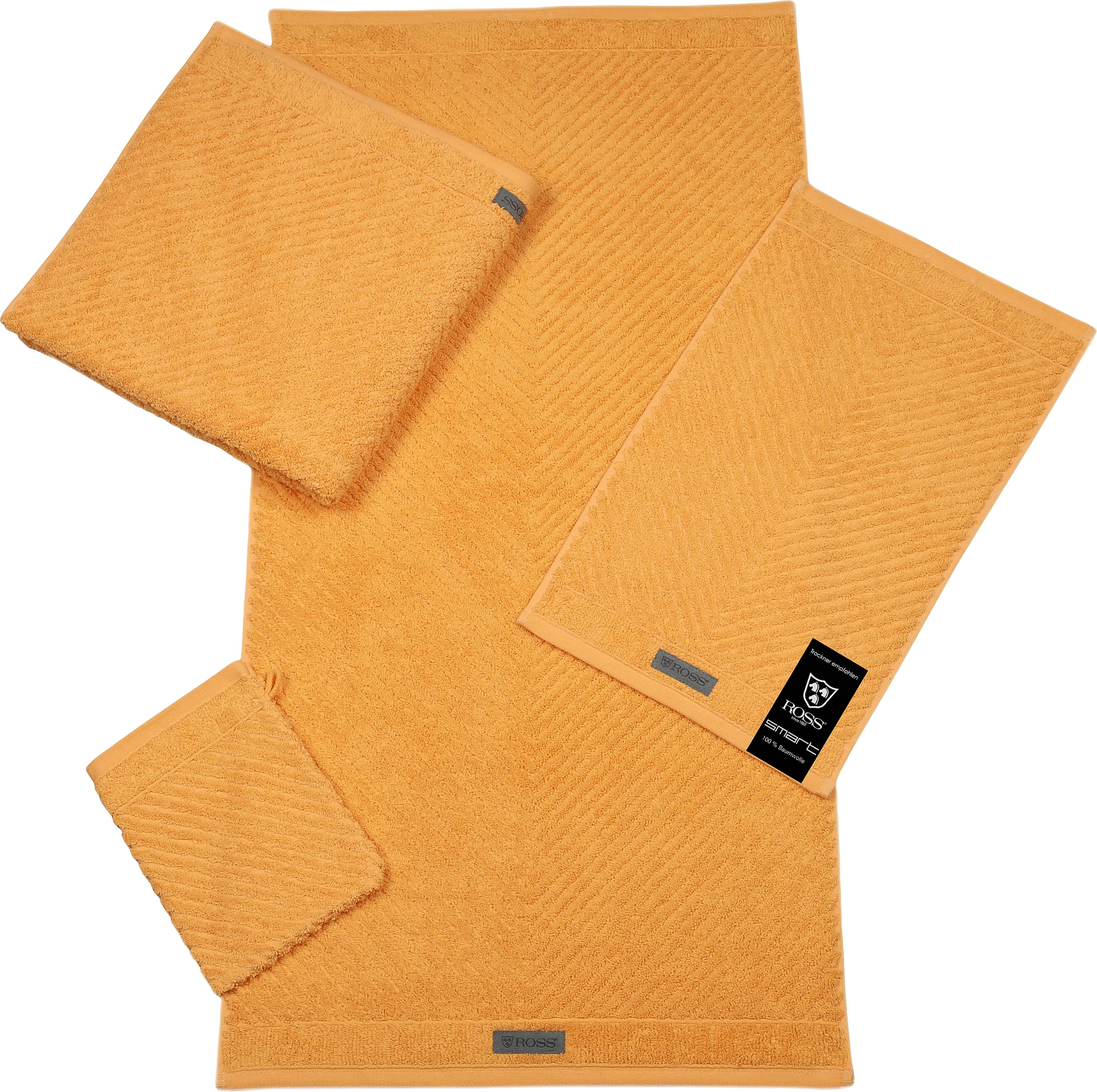 ROSS Gästehandtuch »Smart« Uni-Rippe mit Velourslabel orange Frottier, Obermaterial: 100% Baumwolle B/L: 30cmx50cm, 6 Stk., Frottier