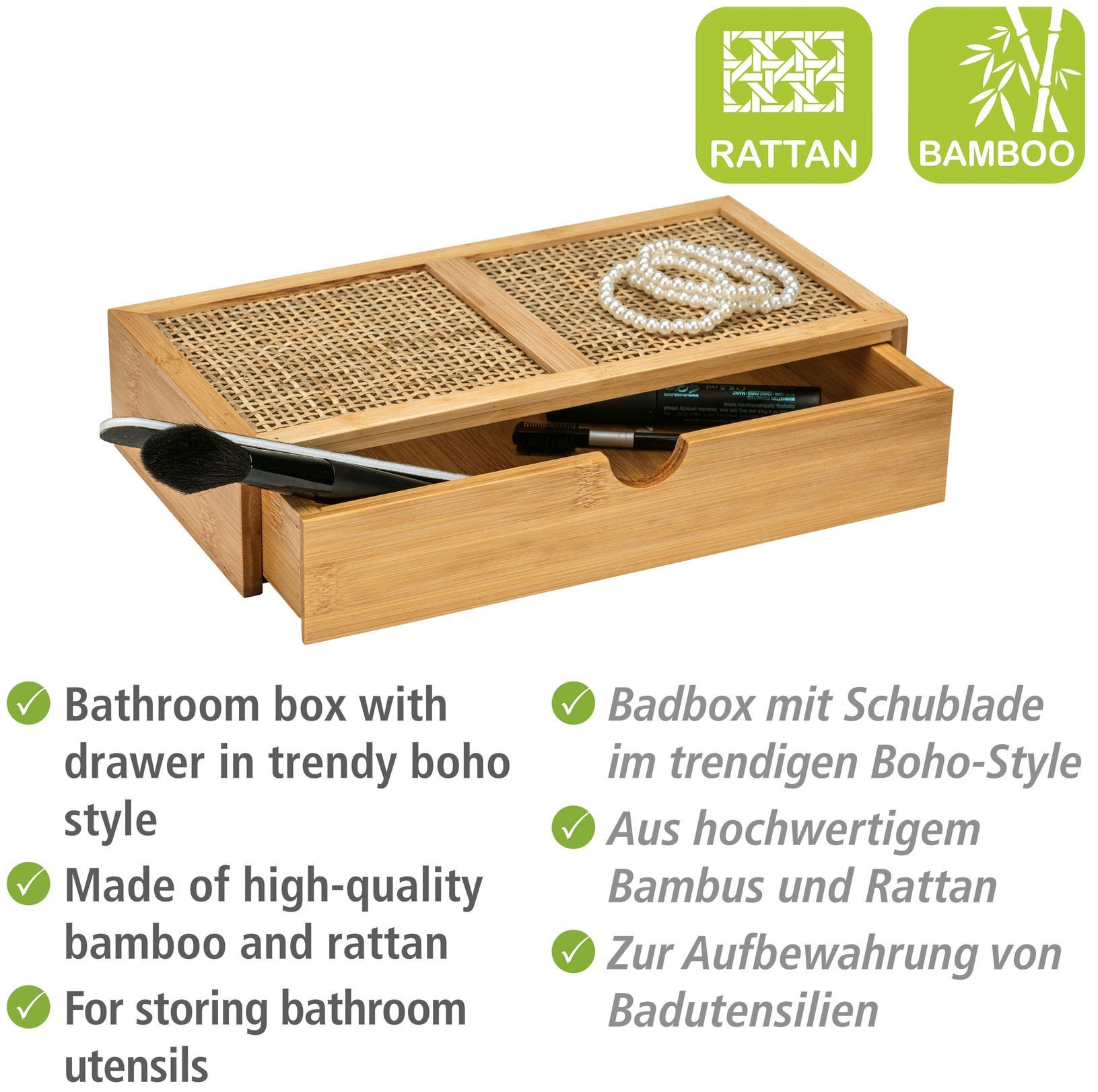 WENKO Badorganizer »Allegre« mit Schublade, aus Bambus und Rattan