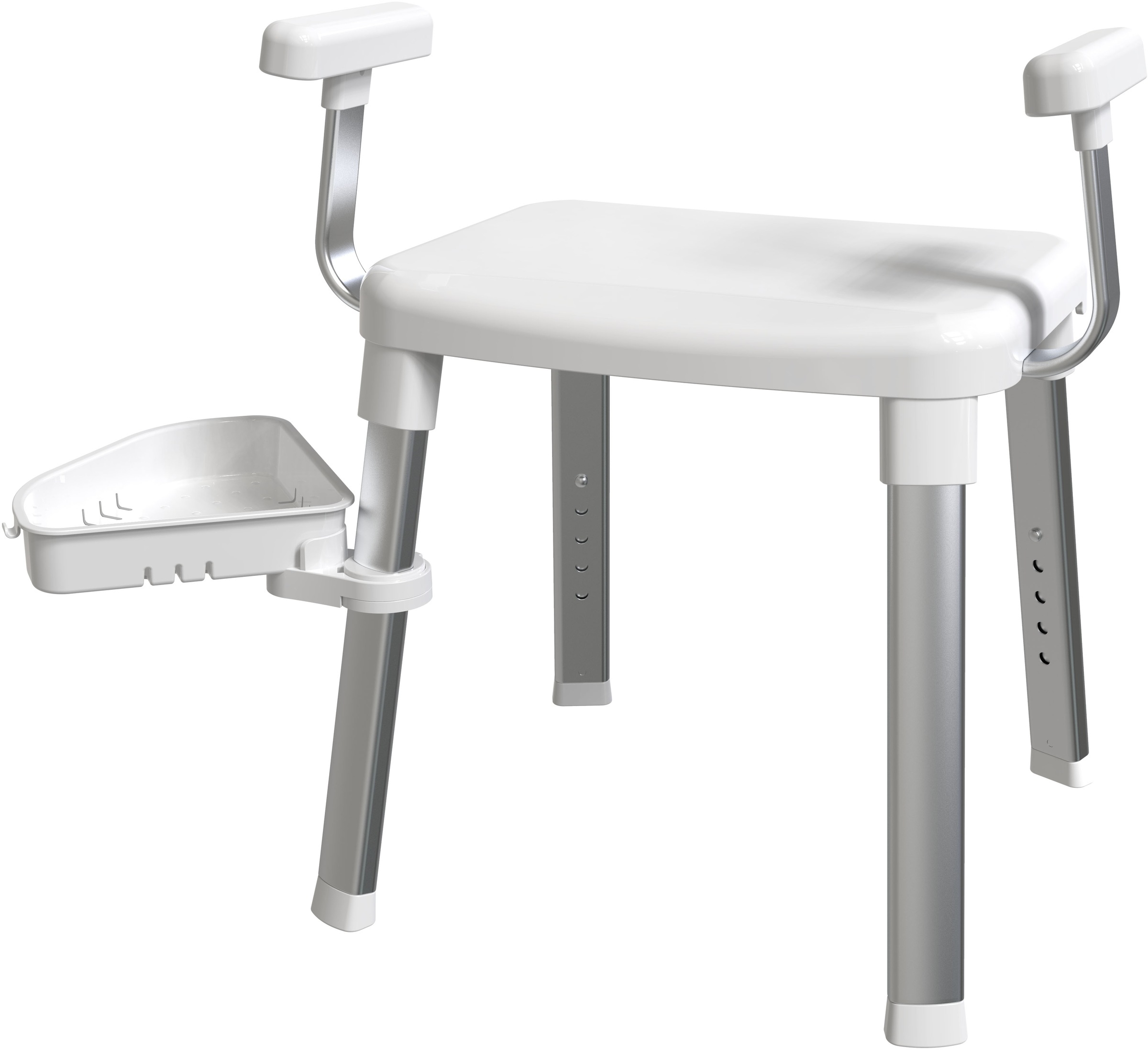 BISCHOF Dusch- und Badhocker »Tray Comfort« belastbar bis 150 kg Mit schwenkbarer Ablage 28x21cm und 360° drehbarer Sitzfläche weiß