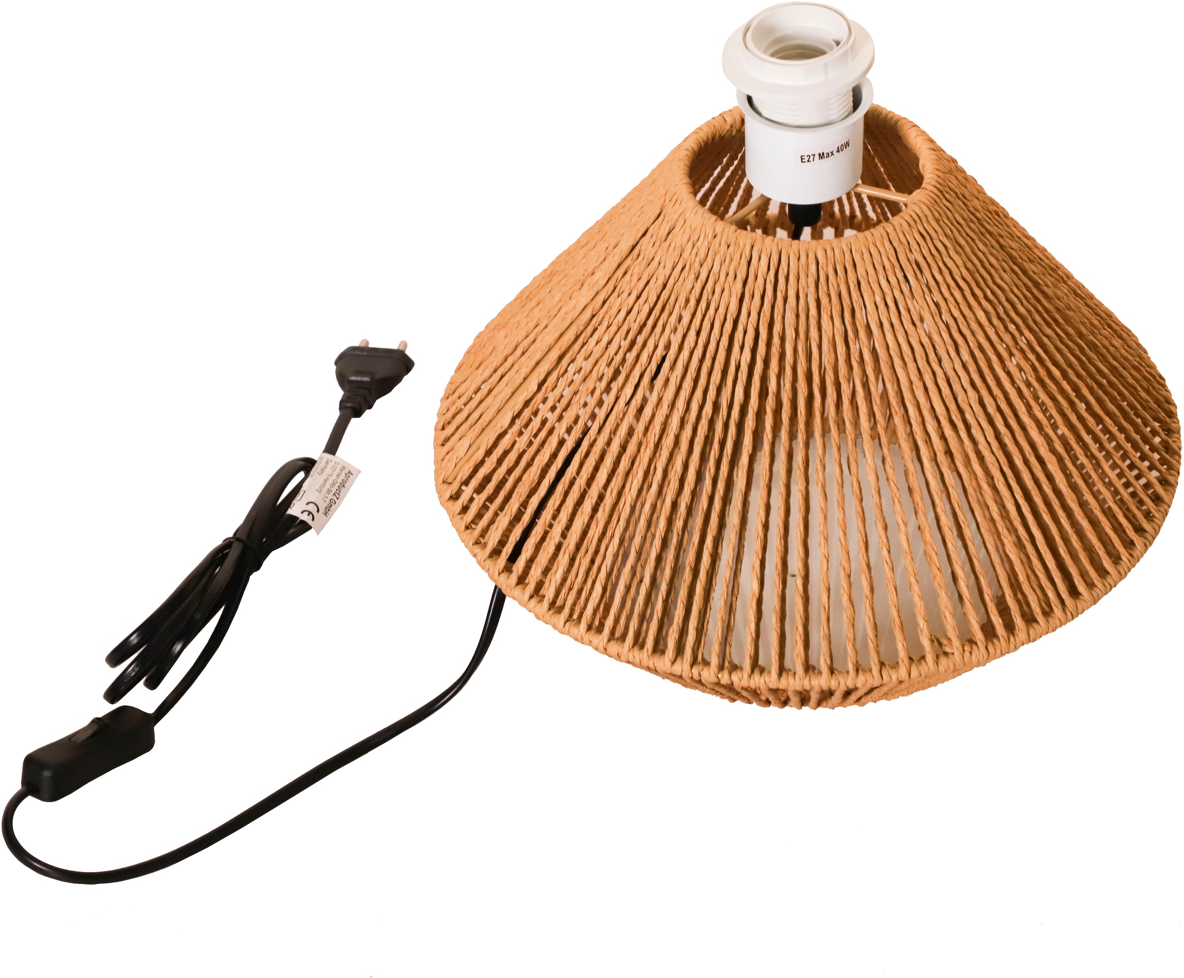 andas Tischleuchte »Hörvik«, 1 flammig, Leuchtmittel E27 | ohne Leuchtmittel, Tischlampe mit Sisal Schnur, Leinenschirm / Stoff - beige, 42 cm hoch