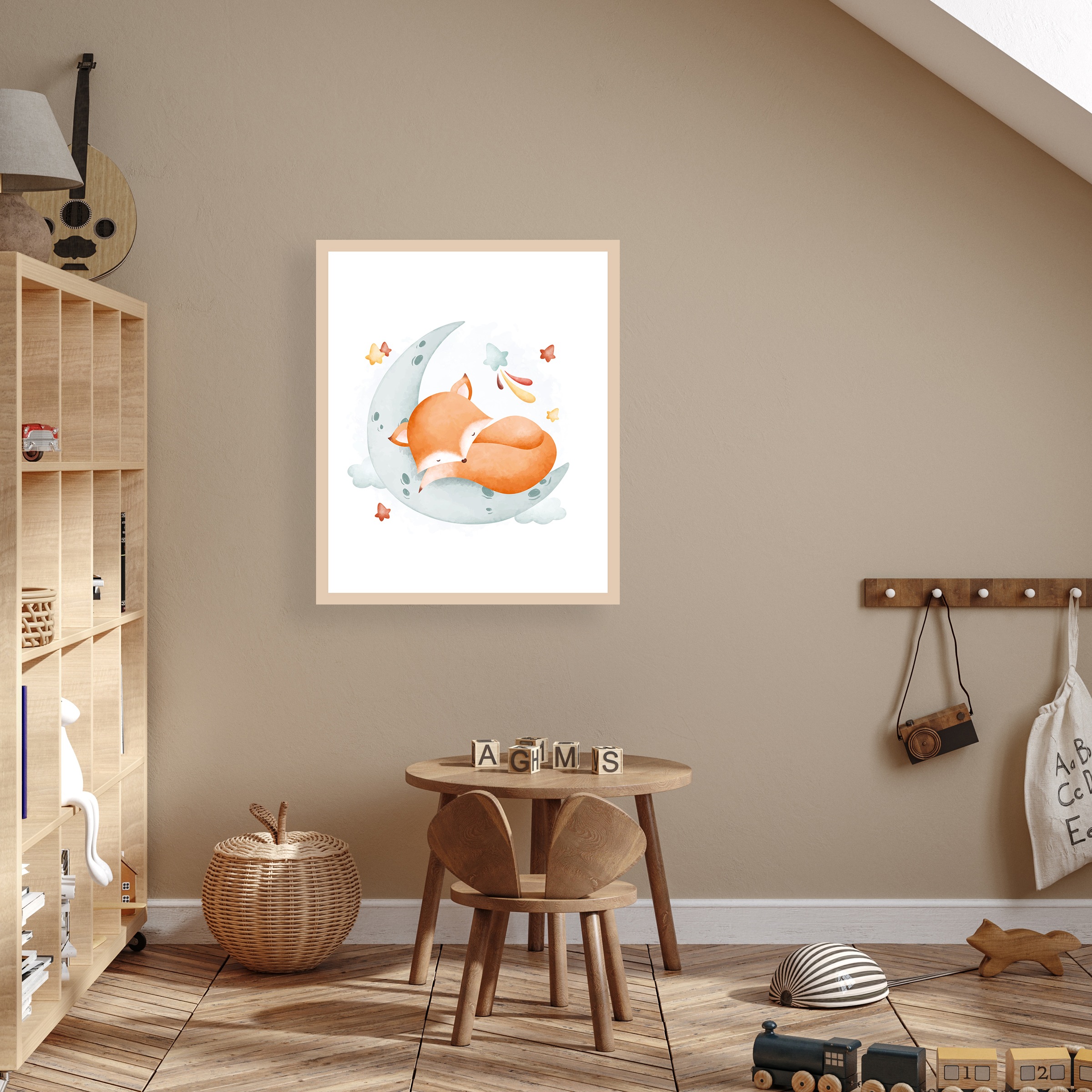 Lüttenhütt Bild mit Rahmen »oder Poster, Schlafender Fuchs auf Mond mit Ste günstig online kaufen