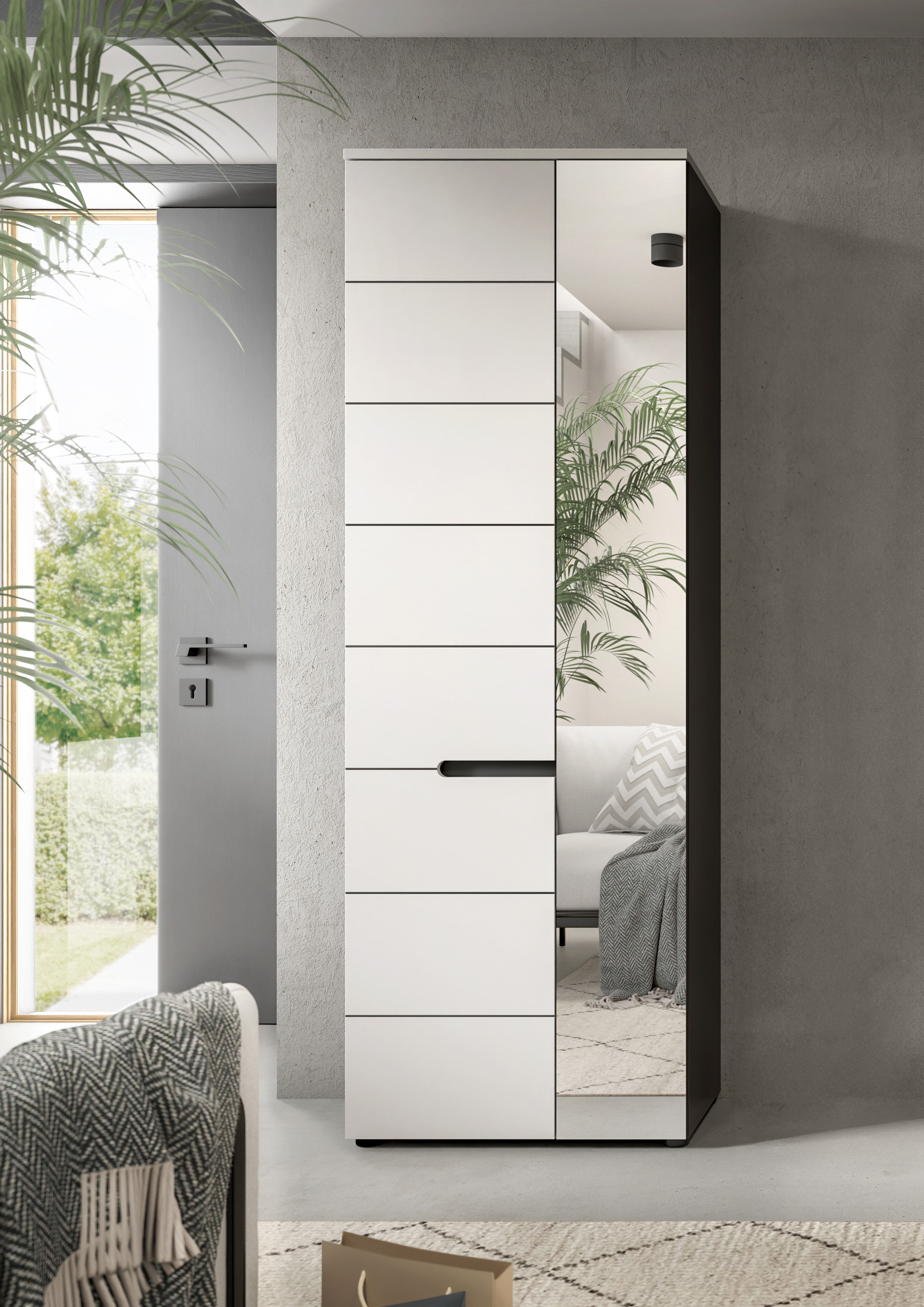 INOSIGN Garderobenschrank »REHAT, TOPSELLER!, Höhe 190cm, 2 Türen, 6 Fächer, 1 Kleiderstange«, (1 St., in verschiedenen Farben erhältlich), Garderobe, Flurschrank, Dielenschrank, Kleiderschrank, Garderobenmöbel