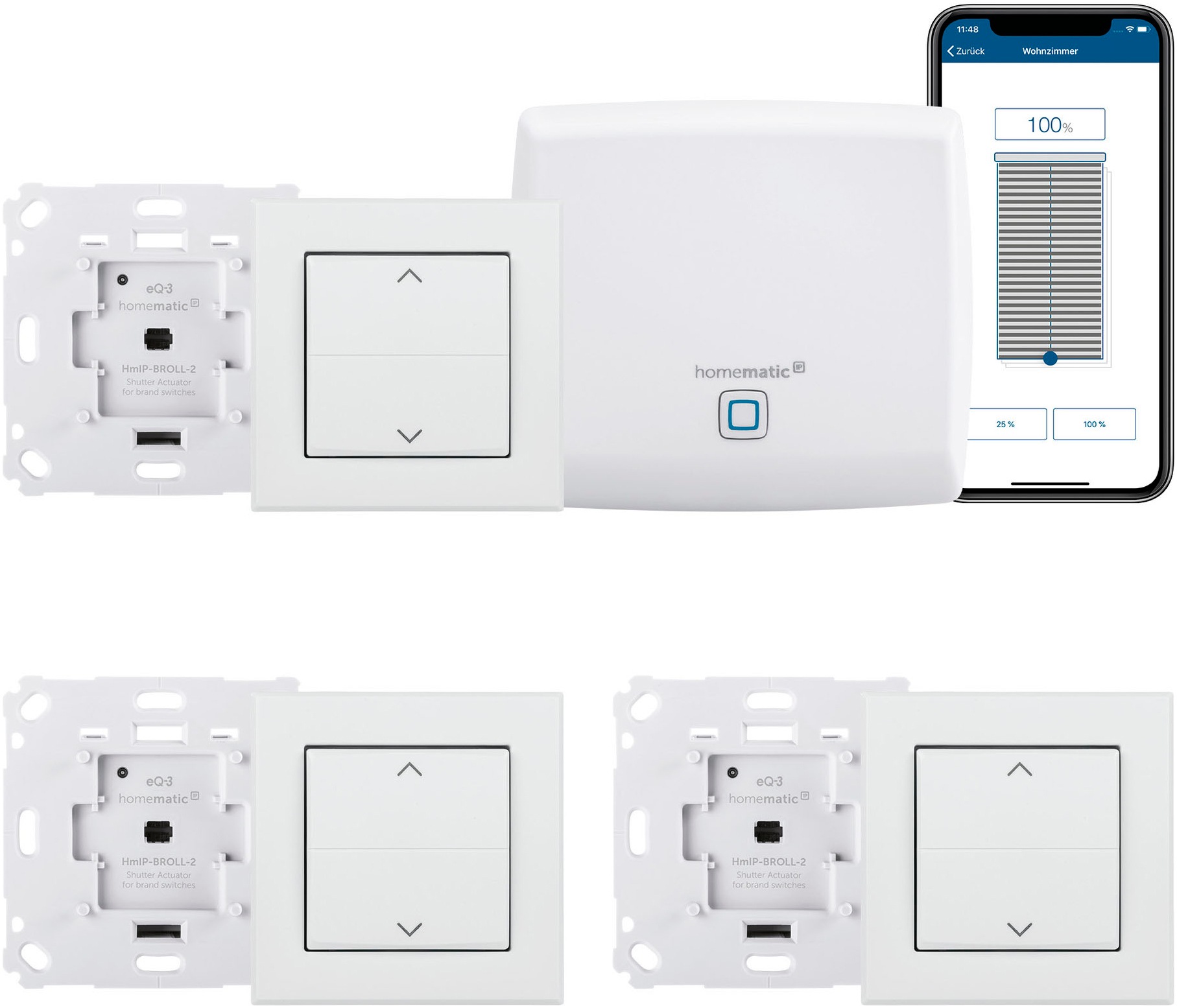 HOMEMATIC IP Smart-Home-Zubehör »Starter Bundle« Smart Home für 3 Rollläden & Markisen Weiß Die verschlüsselte Kommunikation ermöglicht einen...