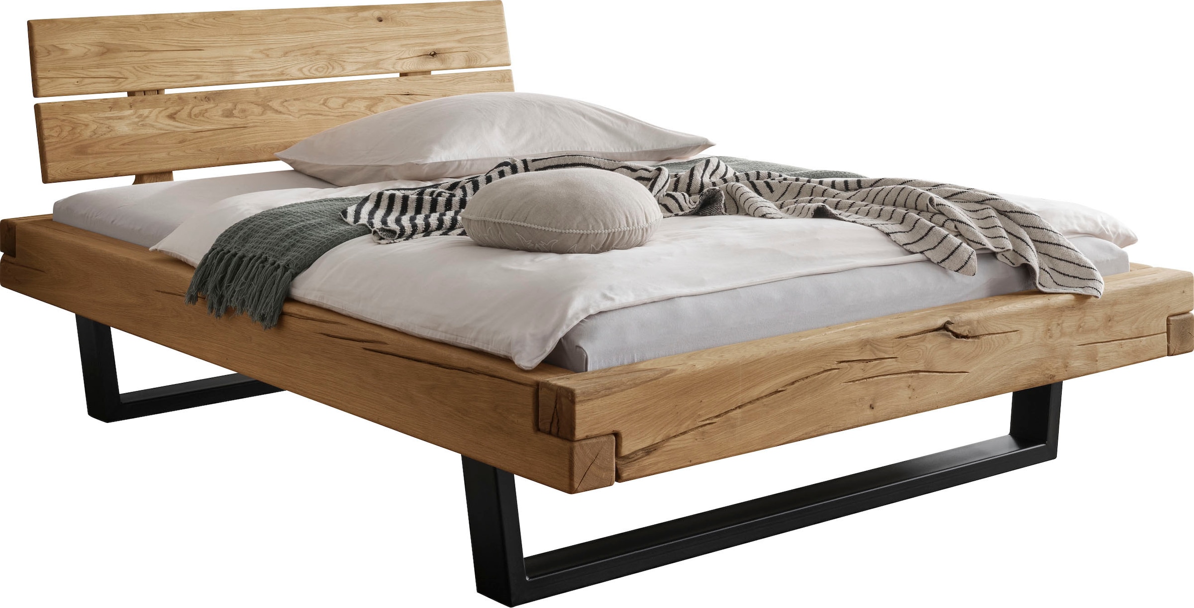 Home affaire Massivholzbett »Ultima Balkenbett Doppelbett, Füße Metallkufe« günstig online kaufen