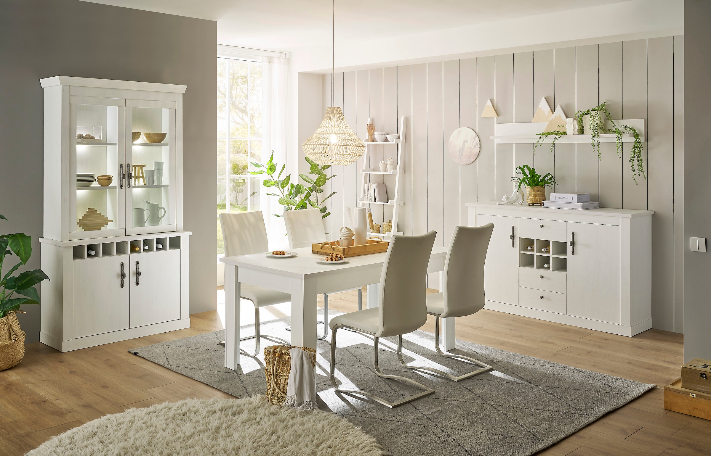 Home affaire Wohnwand »RAVENNA«, (4 St.), im romantischen Landhausstil, Gri günstig online kaufen