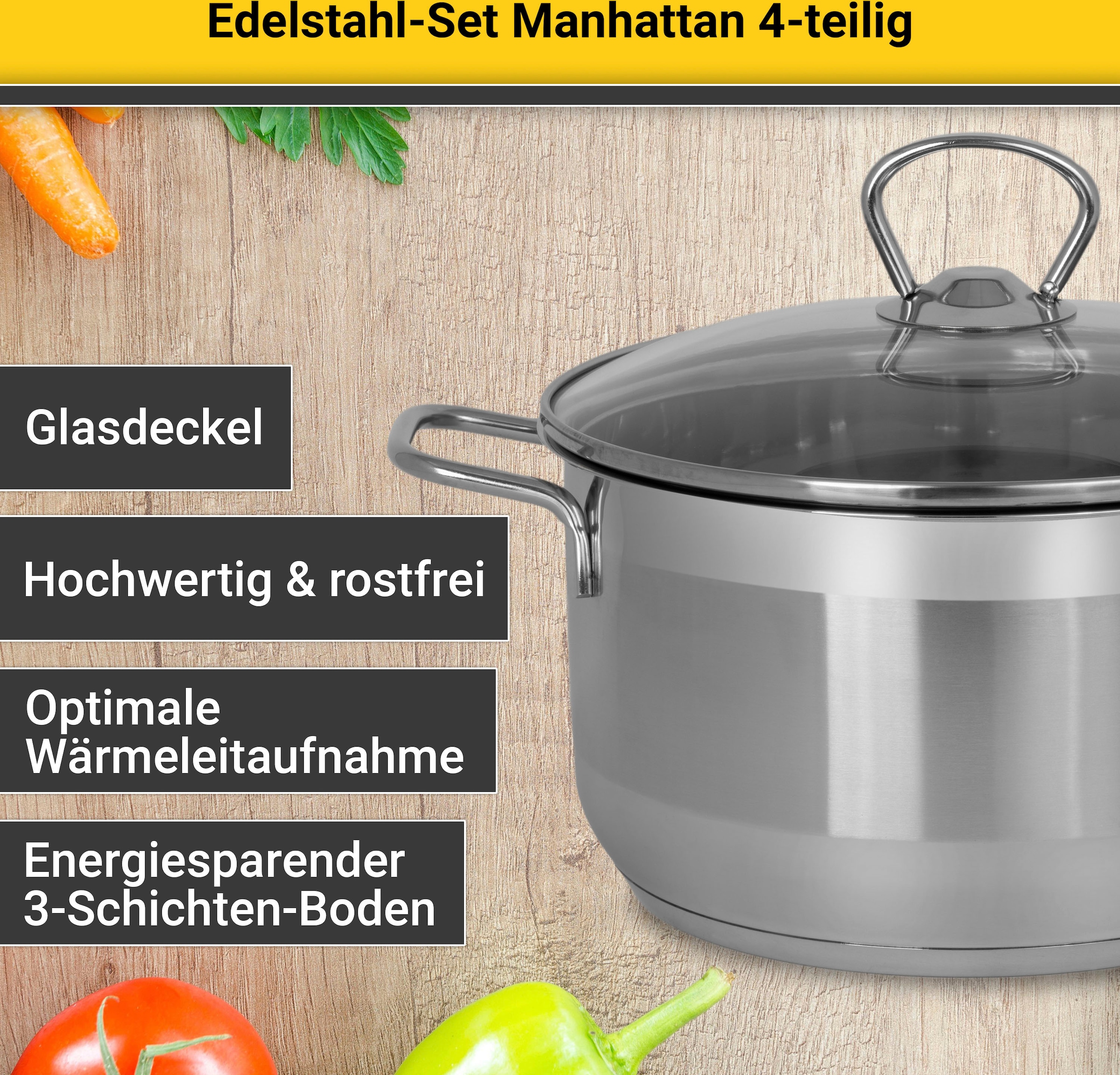 Krüger Topf-Set »Manhattan«, Edelstahl, (Set, 7 tlg., Bratentopf Ø 20 cm, F günstig online kaufen