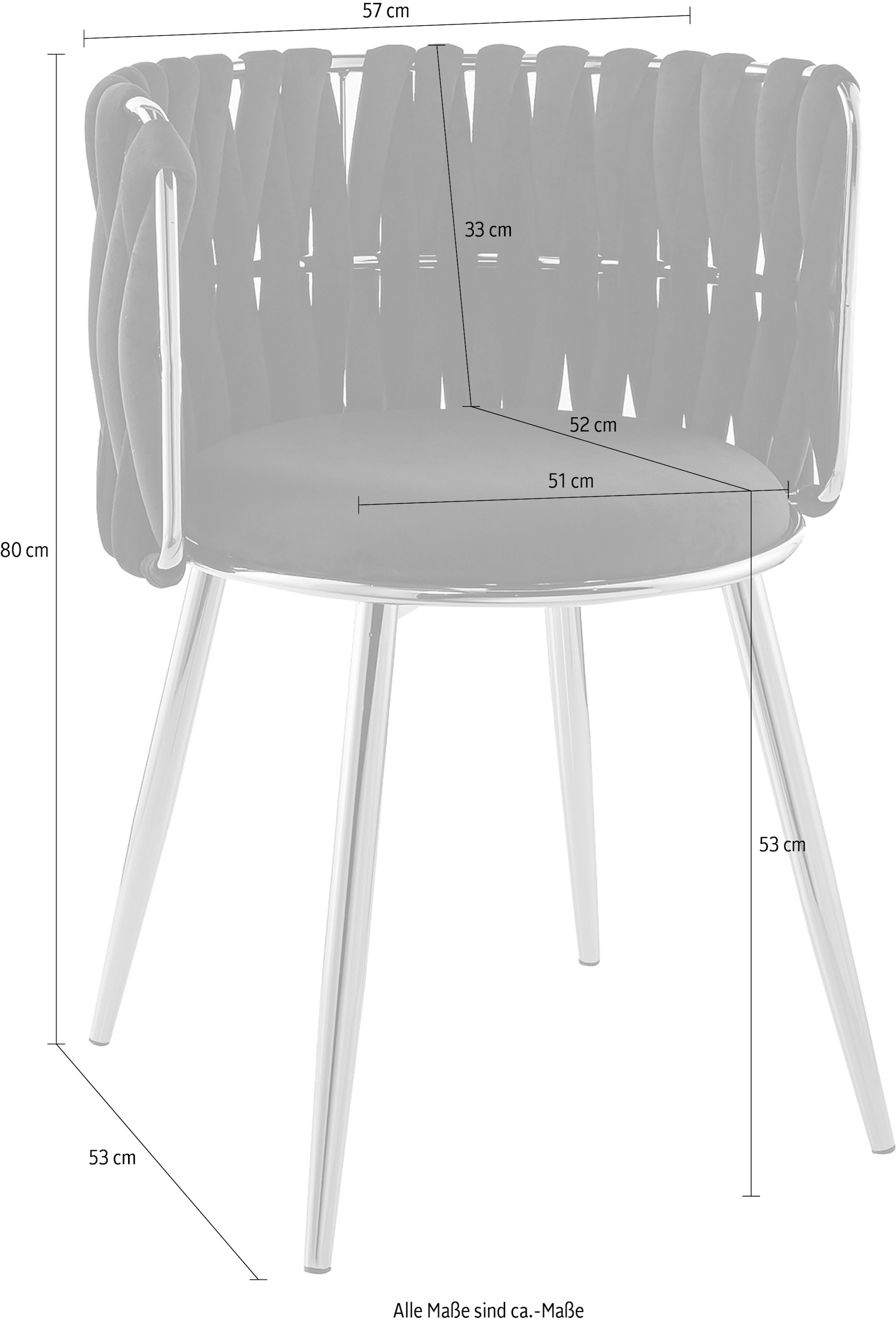 Kayoom Polsterstuhl »Stuhl Melly 125 2er-Set,tolles Design der Rückenlehne, runde Sitzfläch«, (Set), 2 St., ausgefallen geflochtene Rückenlehne, Samtbezug, goldene Beine