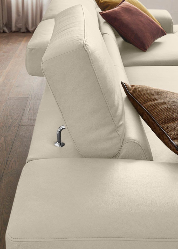 W.SCHILLIG Ecksofa »piedroo, Designsofa mit tollem Sitzkomfort, elegant und bequem, L-Form«, Kopfteilverstellung, wahlweise mit Sitztiefenverstellung, Breite 303cm