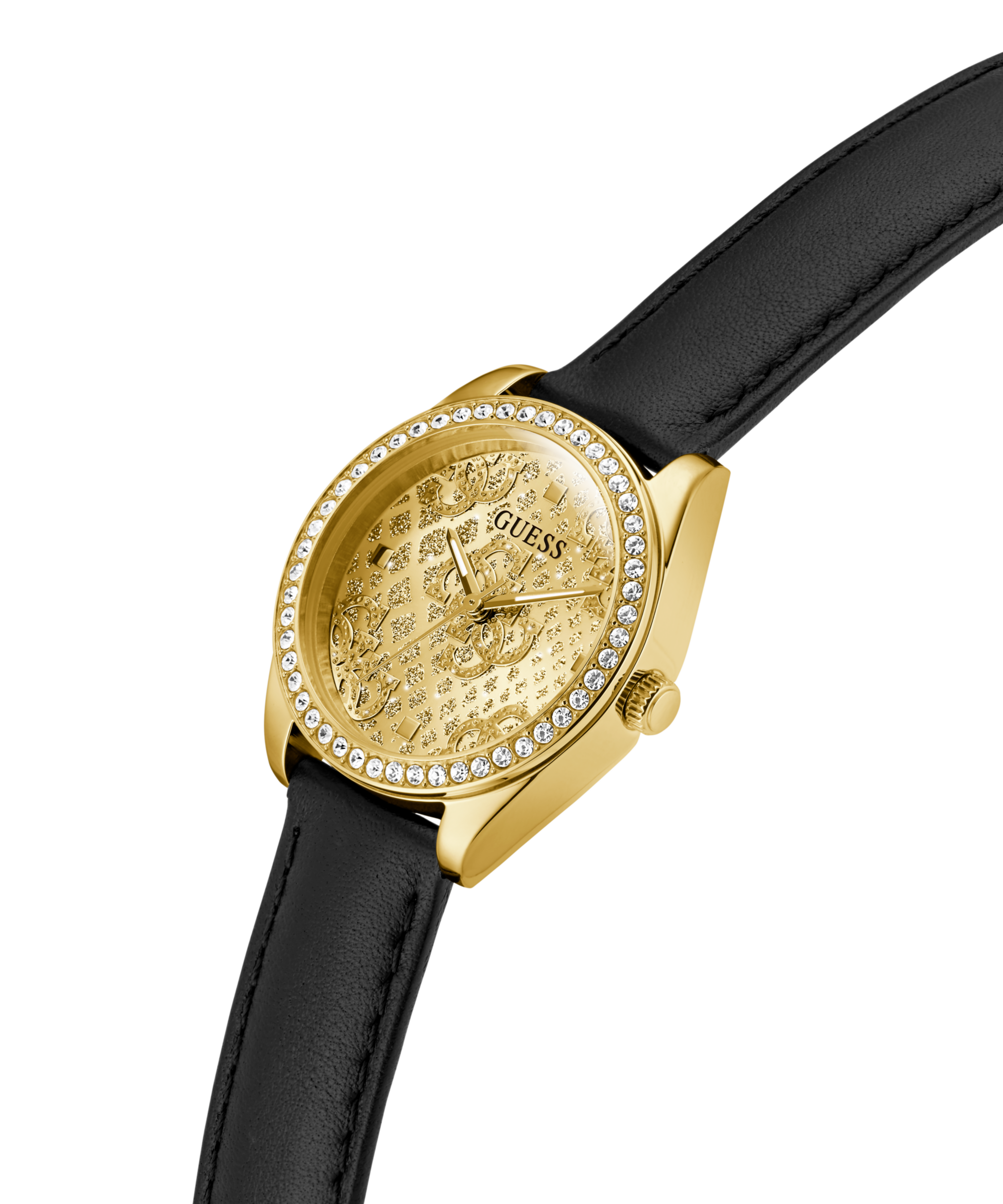 Guess Quarzuhr »BOA«, Armbanduhr, Damenuhr, Lederarmband, Kristallsteine