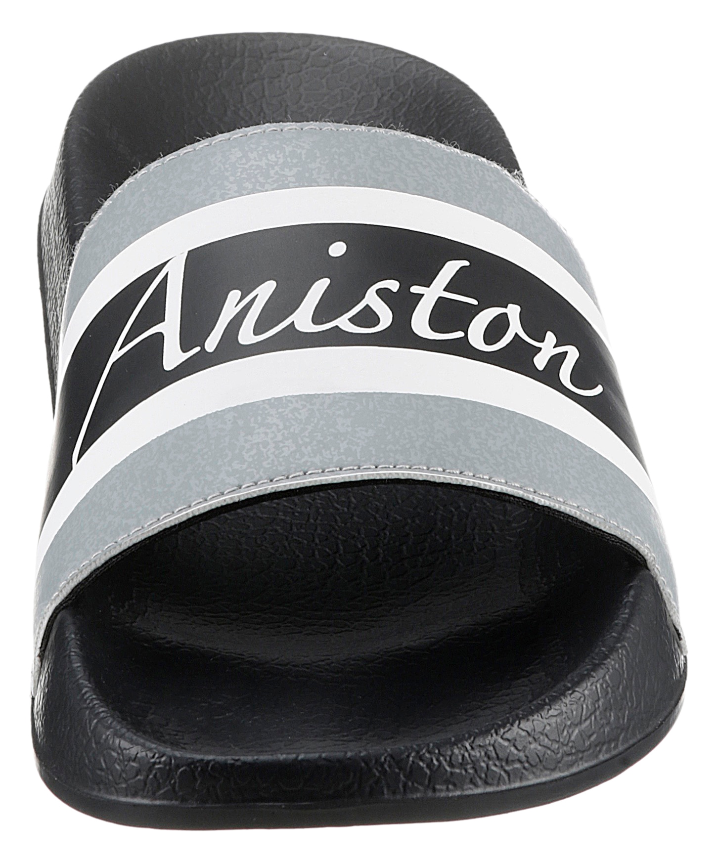 Aniston by BAUR Badepantolette, im Streifen-Dessin und mit Schriftzug