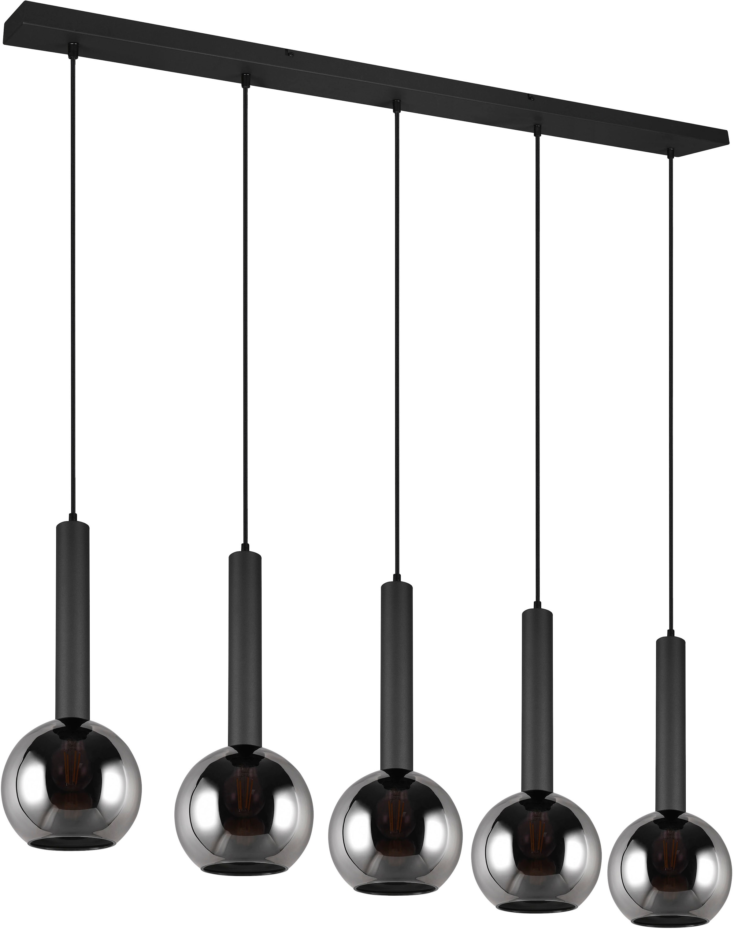 TRIO Leuchten Pendelleuchte »Clayton«, 5 flammig, Leuchtmittel E27 | ohne Leuchtmittel, Hängelampe höhenverstellbar bis 150cm, Glas rauchfarbig, exkl 5xE27