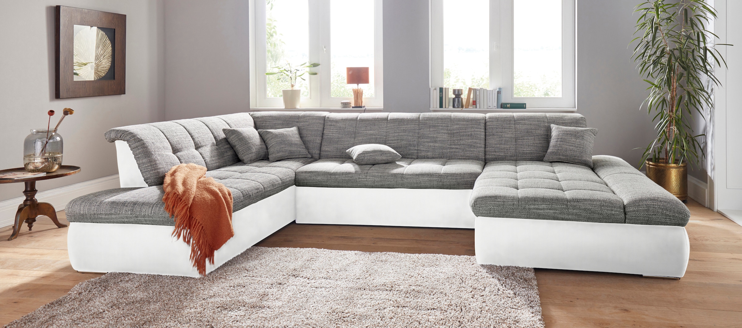 DOMO collection Wohnlandschaft »Moric Luxus incl. Zierkissen«, U-Form, bis 140kg pro Sitzplatz belastbar, XXL B/T/H: 353/216/80 cm