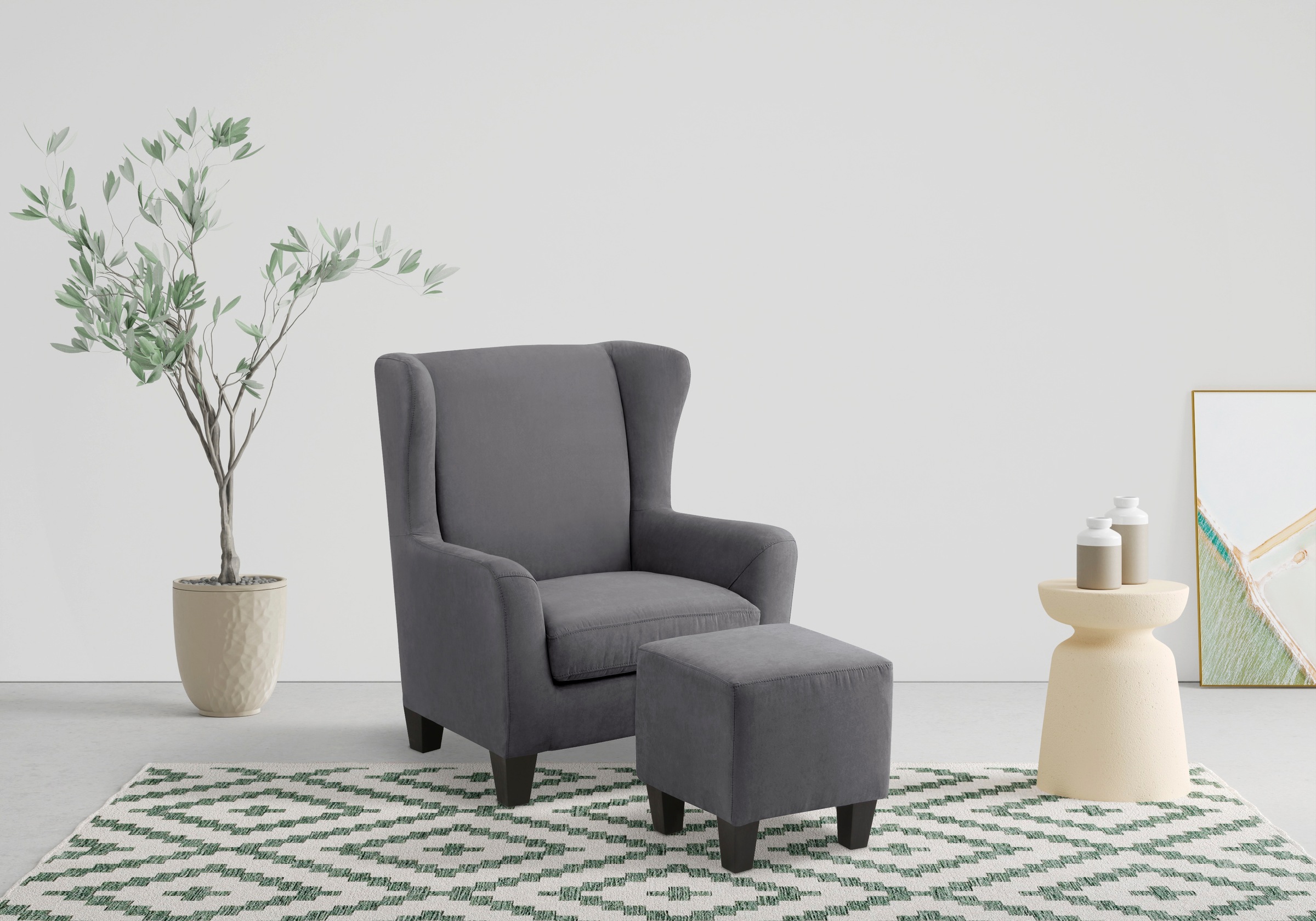 Home affaire Ohrensessel »Chilly, Sessel mit Hocker und Federkern-Polsterun günstig online kaufen