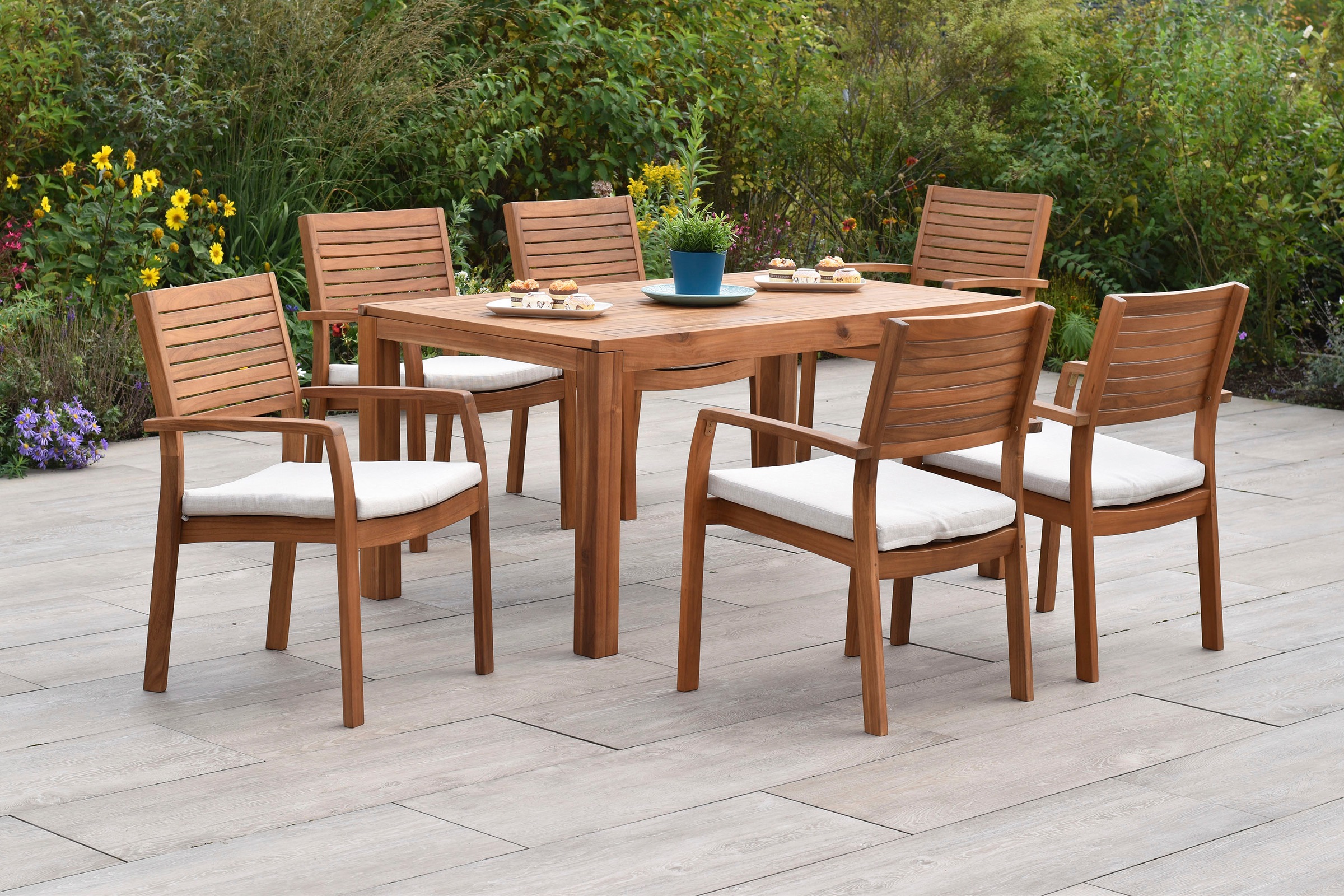 MERXX Garten-Essgruppe »»Batavia««, (Set, 13 tlg.), moderne Landhausoptik in warmen Holznuancen