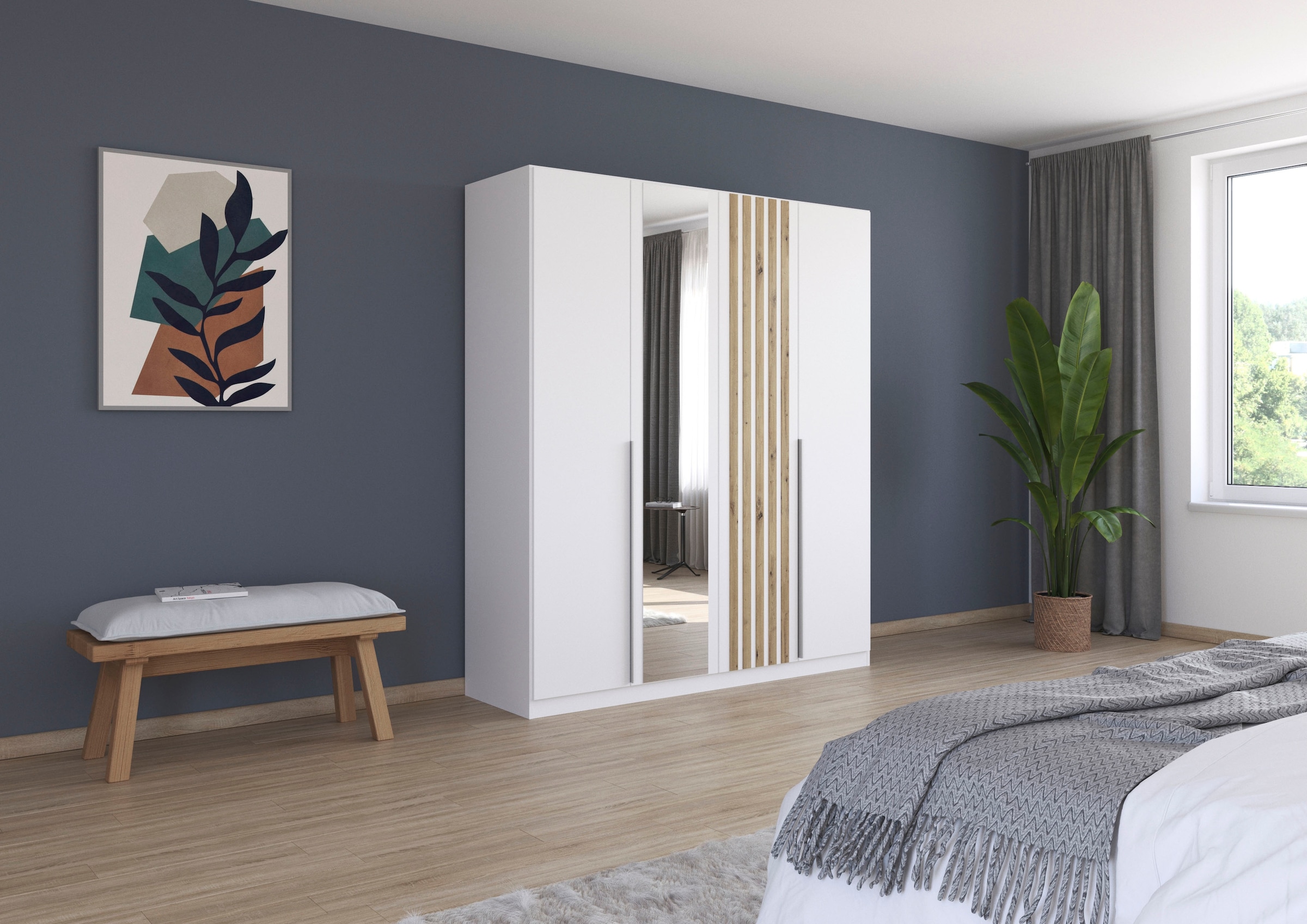 rauch Drehtürenschrank »Kleiderschrank Schrank Garderobe Garderobenschrank LAMELLA«, elegante Lamellen-Auflage in 3D Akustikpaneel Optik MADE IN GERMANY