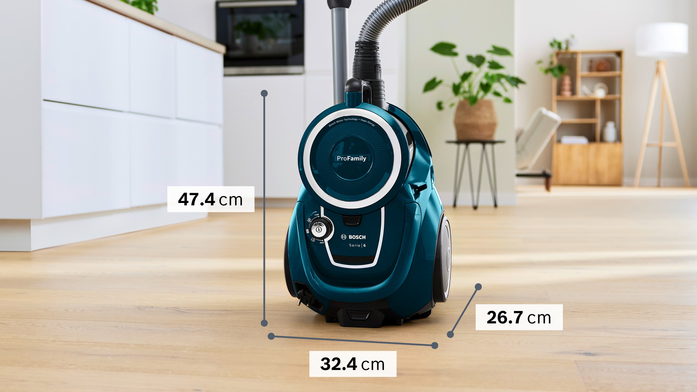 BOSCH Bodenstaubsauger »Serie 6 ProFamily BGC41XFMLY, Testsieger, ideal für Allergiker« 750 W beutellos Hygiene-Filter, 10 Jahre Motorgarantie, XXL-Polsterdüse, leise, blau