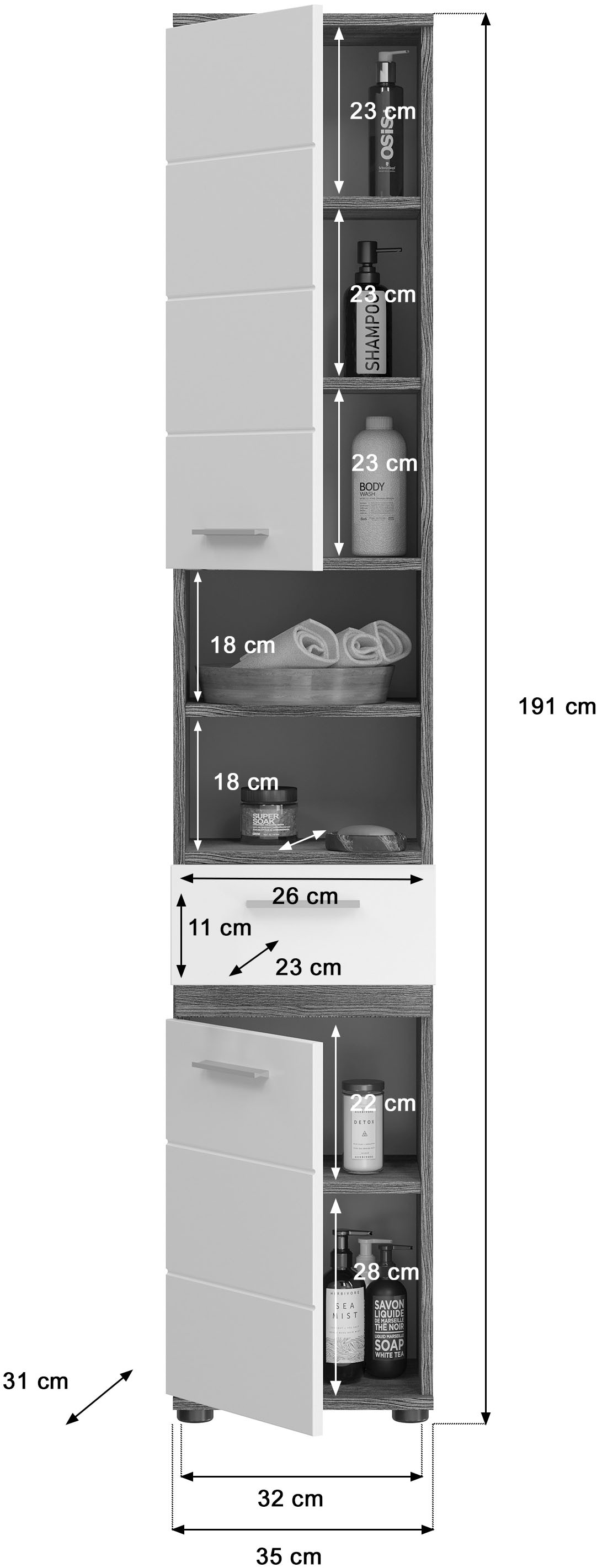 welltime Badmöbel-Set »LUCCA, 3 teilig,TOPSELLER!, MDF Hochglanzfront, bestehend aus:«, (Set, 3 St.), Hochschrank, Waschbeckenunterschrank, Spiegel