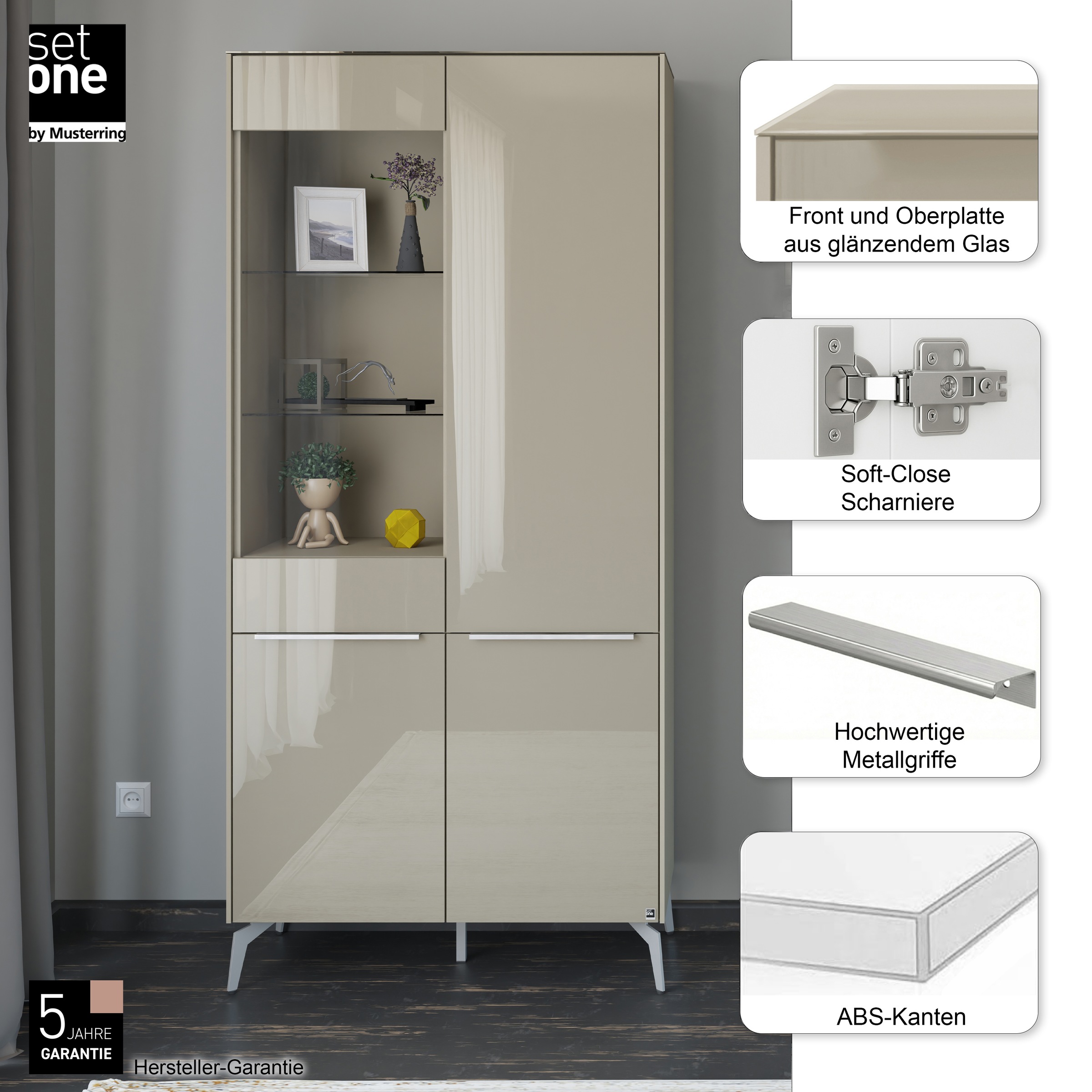 set one by Musterring Standvitrine »Reno« 1 Stk. tlg. Mit Winkelfuß in diversen Farben, 200 cm Höhe & Farbauswahl