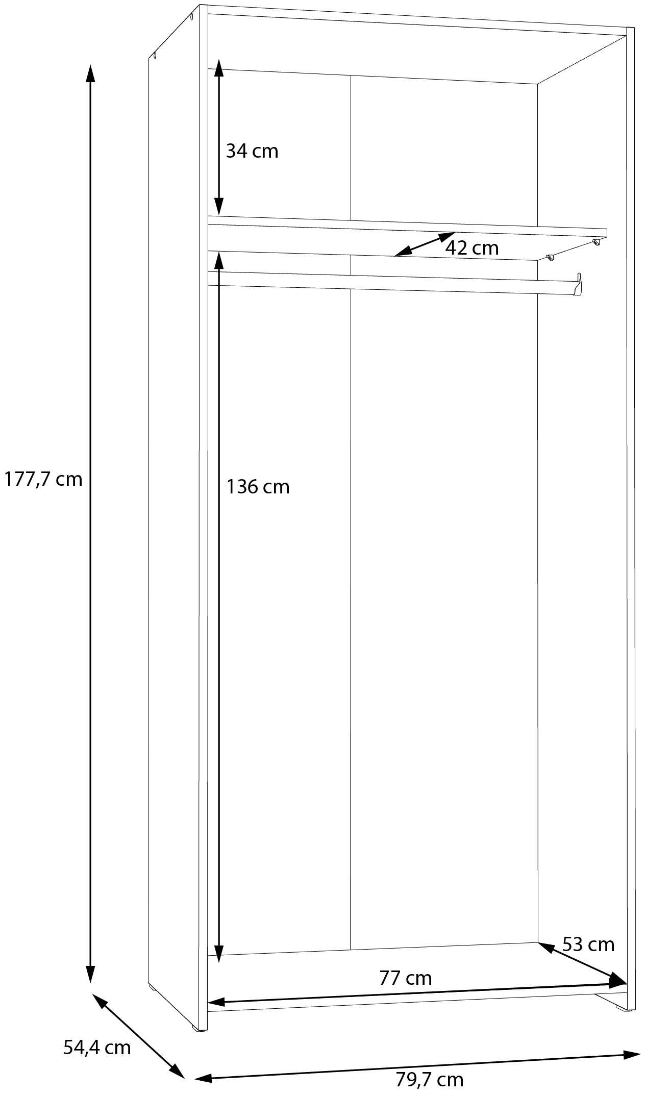 FORTE Drehtürenschrank 2 Dekore, Mehrzweckschrank, Einlegeböden optional