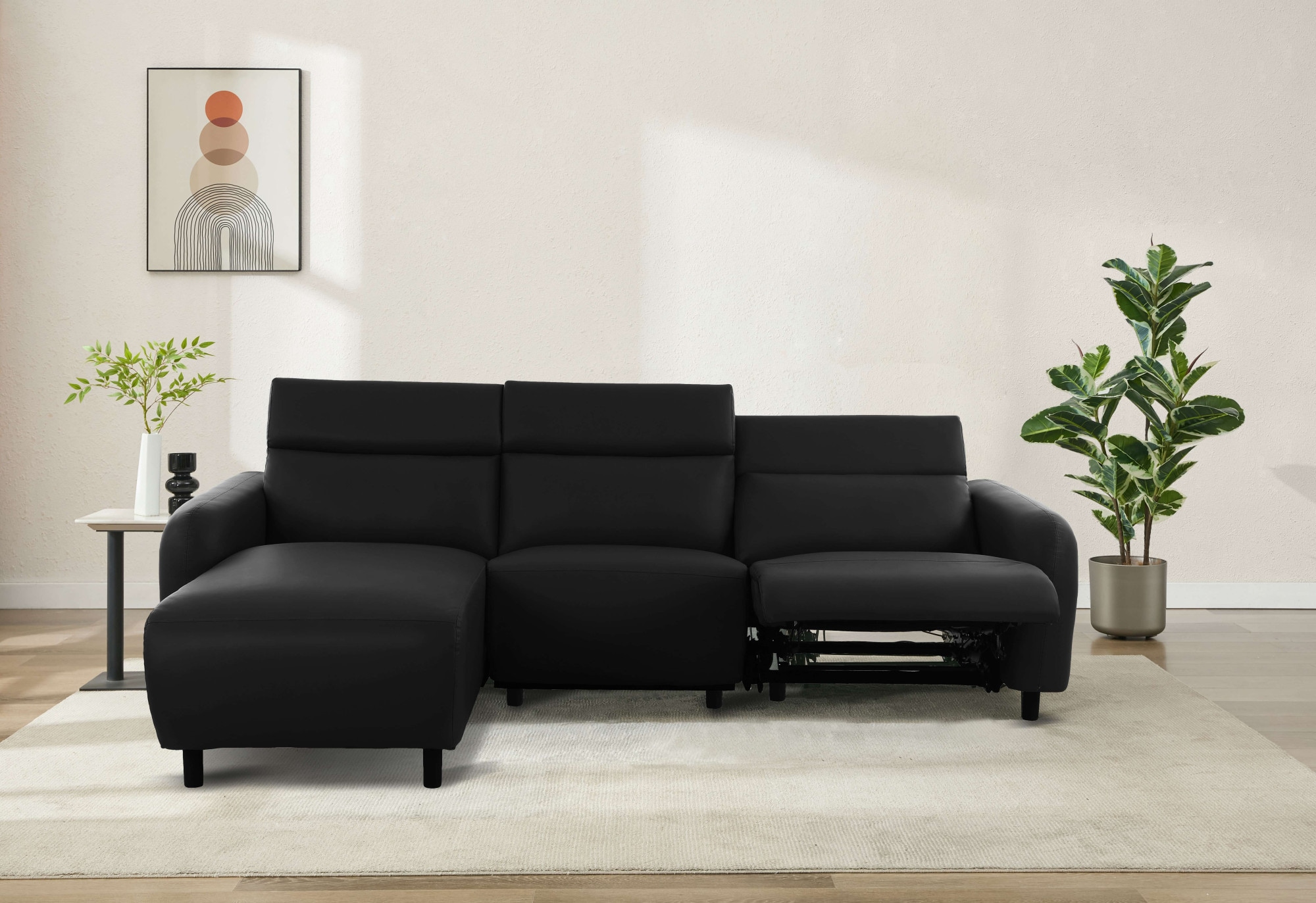 Home affaire Ecksofa »SKAANE Kunstleder, L-Form, 274 cm, manuelle u. elektrische Funktion,«, rundes Design, Kopfteilverstellung, Federkernpolsterung