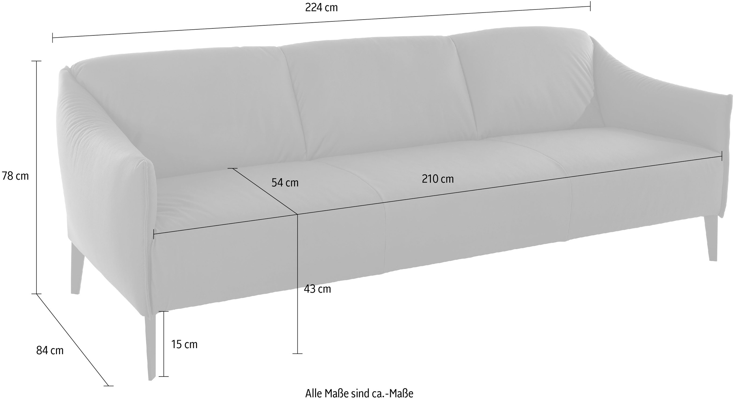 W.SCHILLIG 3-Sitzer »sally«, mit Metall-Winkelfüßen in Chrom glänzend, Breite 224 cm