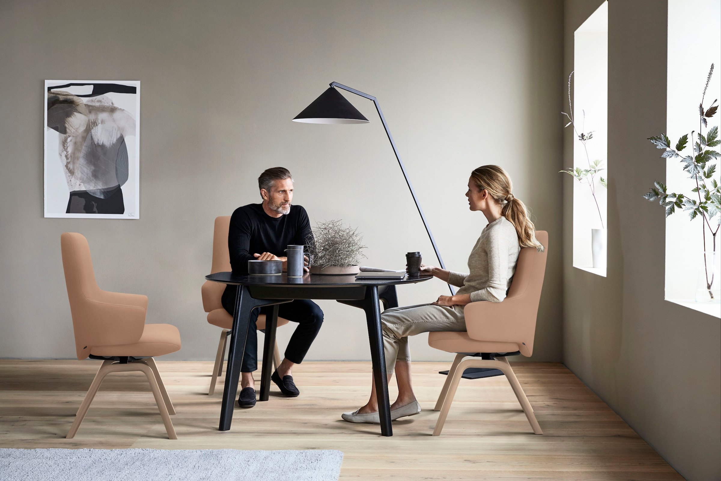Stressless® Polsterstuhl »Laurel«, Microfaser DINAMICA, High Back mit Armlehne, Größe L, mit schräggestellten Beinen in Eiche