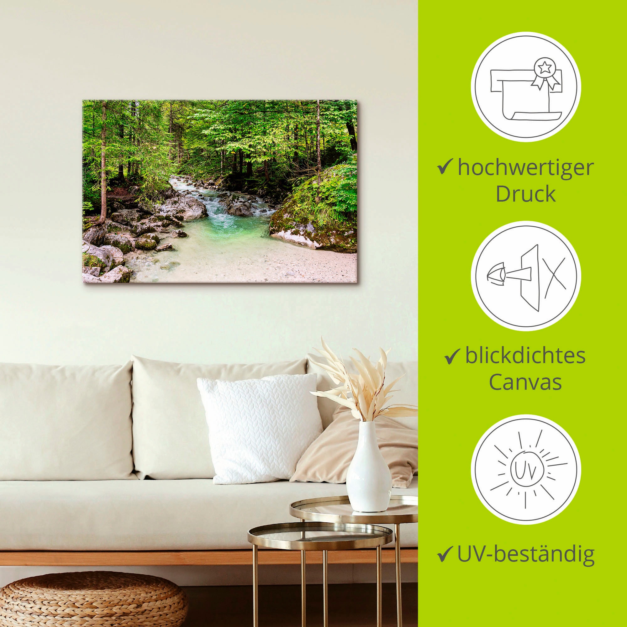 Artland Wandbild »Ramsauer Ache im Zauberwald«, Gewässer, (1 St.), als Leinwandbild, Poster in verschied. Größen