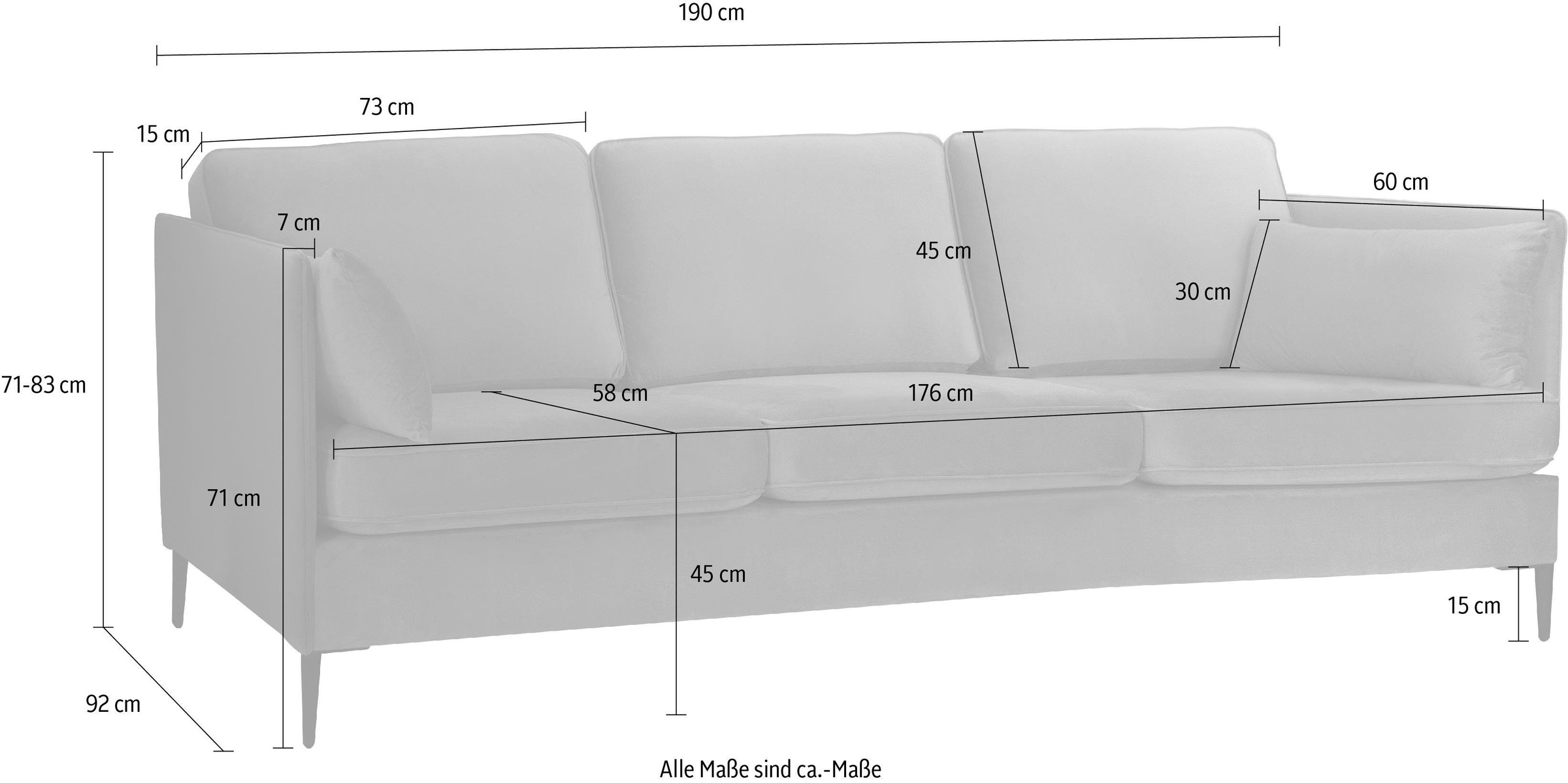 Home affaire 3-Sitzer »Light« inklusive loser Zierkissen, mit schmalen Arml günstig online kaufen
