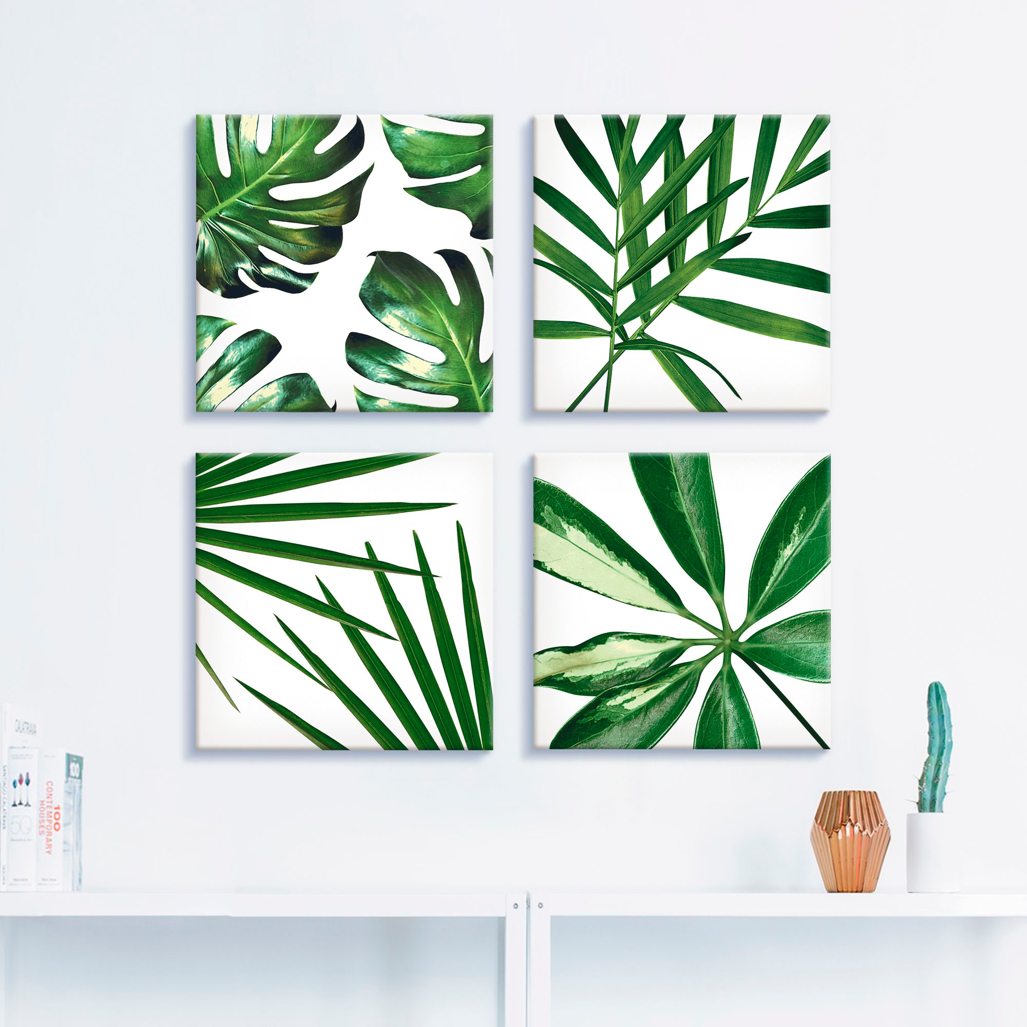 Artland Leinwandbild »Blätter«, Blätter, (4 St.), 4er Set, verschiedene Größen