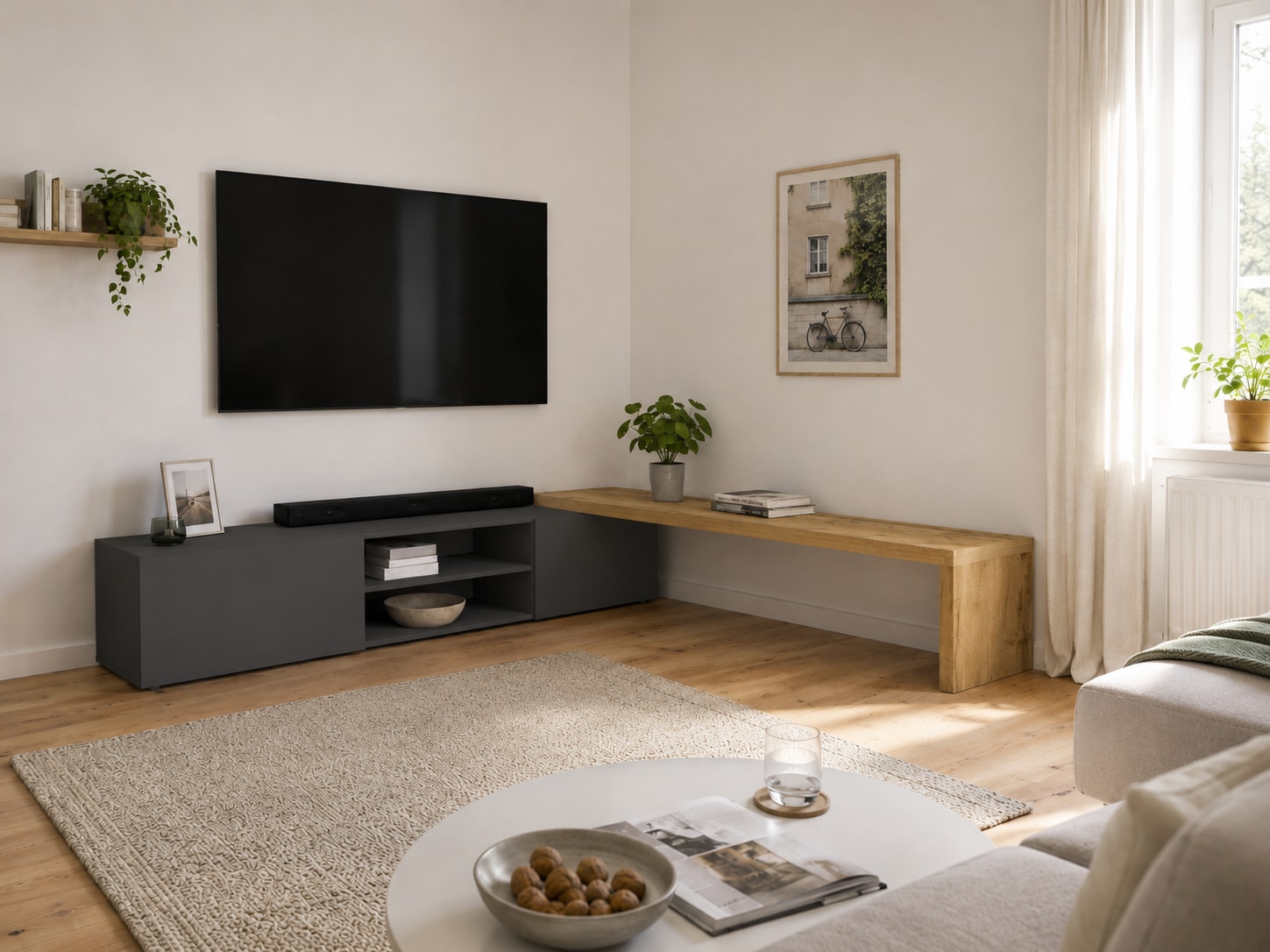 OTTO home Lowboard »New Garda,Lowboard mit Aufsatz,TV-Board mit Ausatz,TV-Schrank-Tv Bank« 1 Stk. tlg. Breite verstellbar v. 183 bis 310 cm,2 Klappen  und L-Förmiger Aufsatz