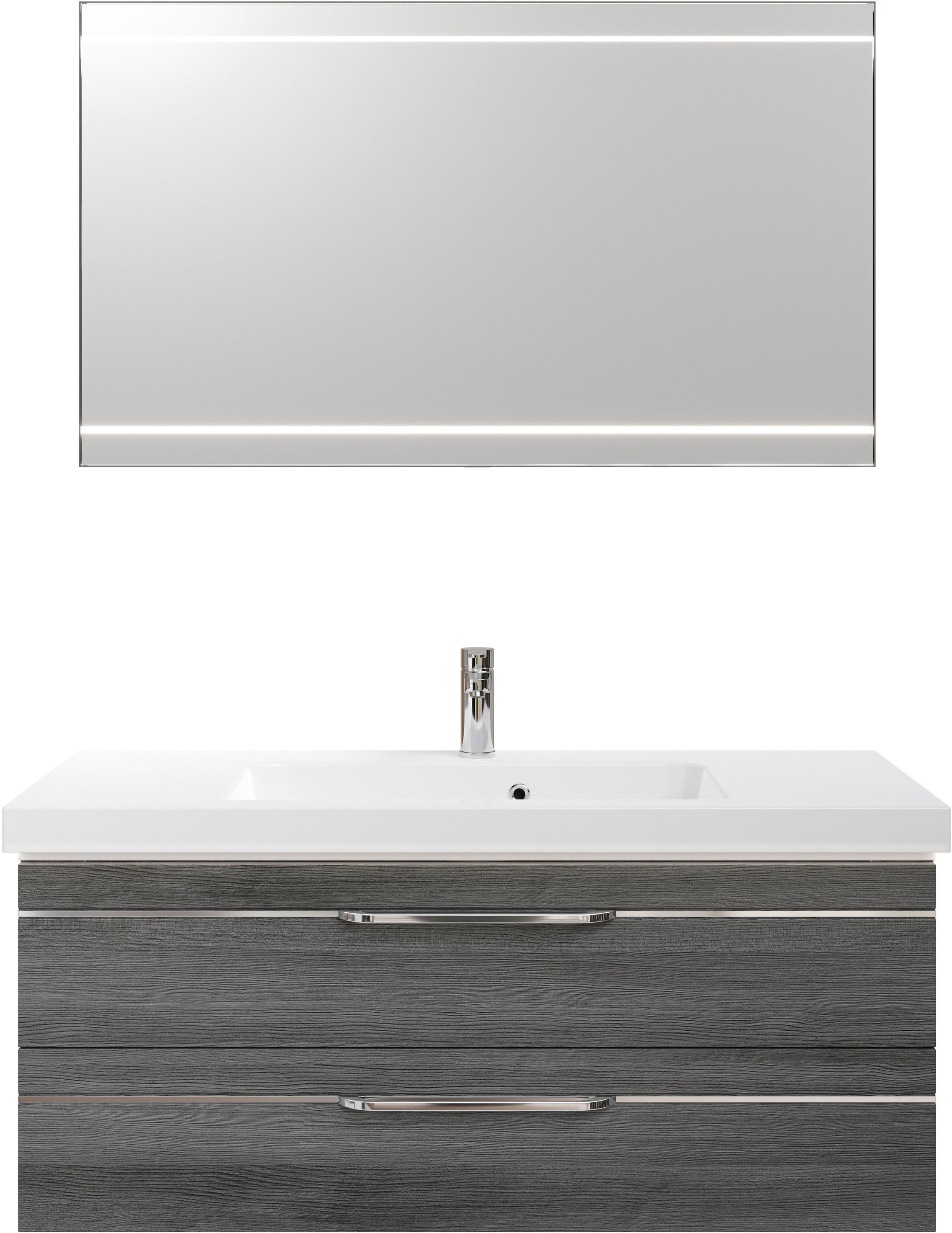 Saphir Badmöbel-Set »Balto 2-teilig Mineralmarmor-Waschtisch mit LED-Spiegel, 123 cm breit«, (2 St.), Waschplatz mit 2 Schubladen, Badschrank inkl. Schubladendämpfer