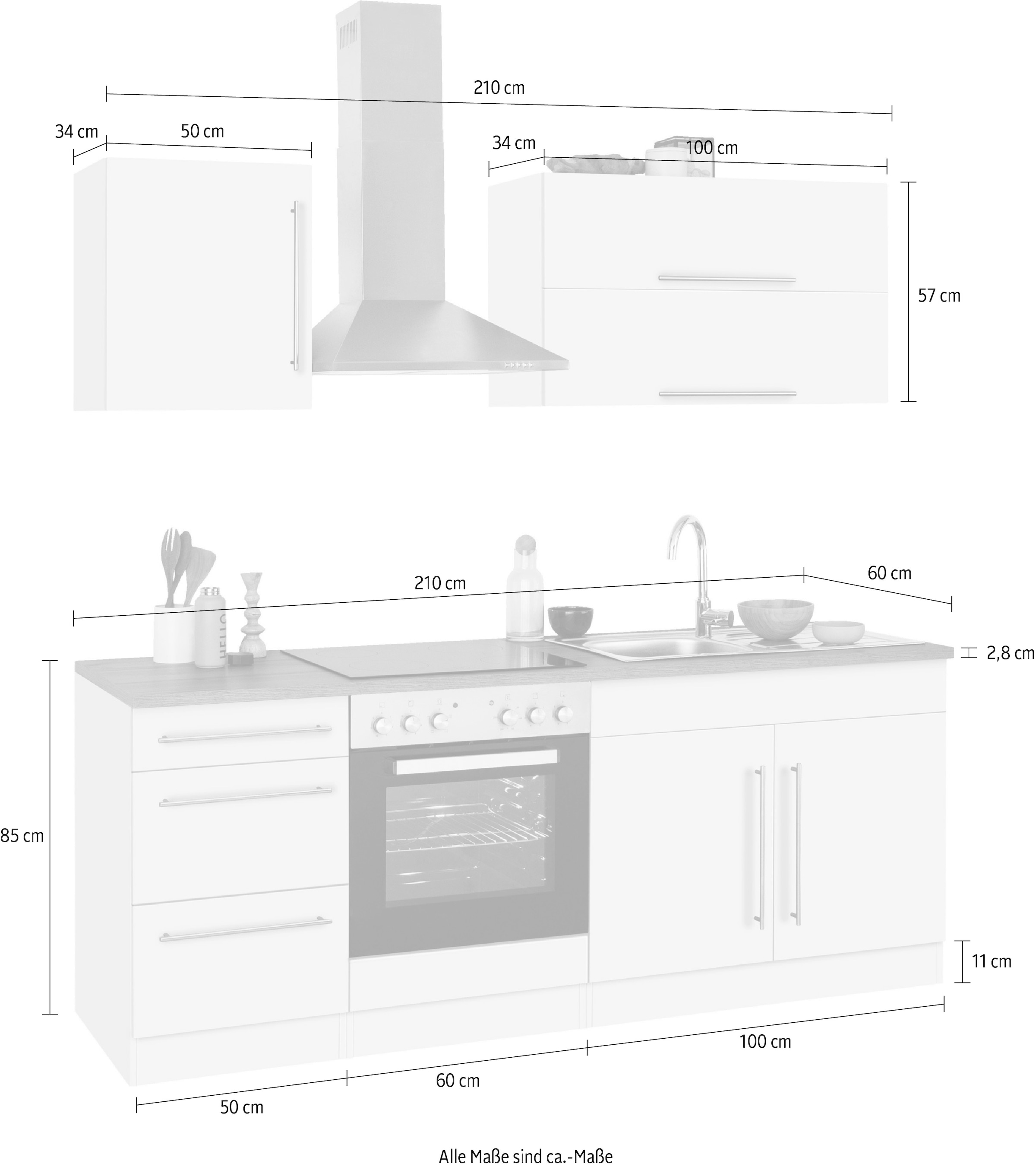 HELD MÖBEL Küchenzeile »Samos«, ohne online 210 E-Geräte, cm Breite bestellen