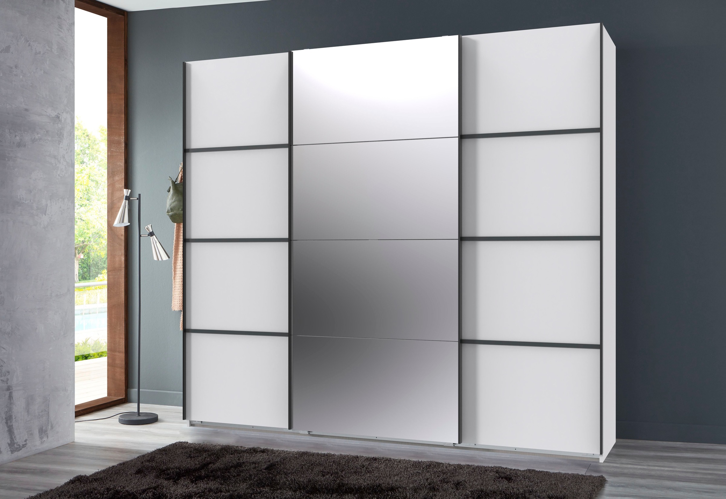 Wimex Schwebetürenschrank »Jork Kleiderschrank mit Spiegel, schwarze Metallgriffe«, Schrank in verschiedenen Größen und Innenausstattungsvarianten