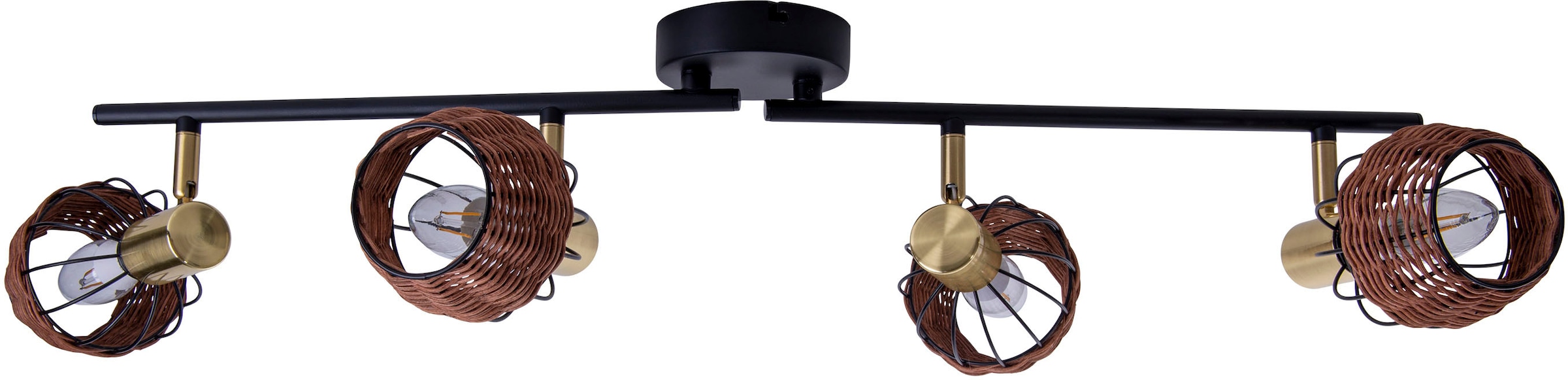näve Deckenspots »Corbis« E14 1 Stk. 4 Spots excl. E14 max. 40W schwarz/natur/gold Länge 78cm mit Rattan