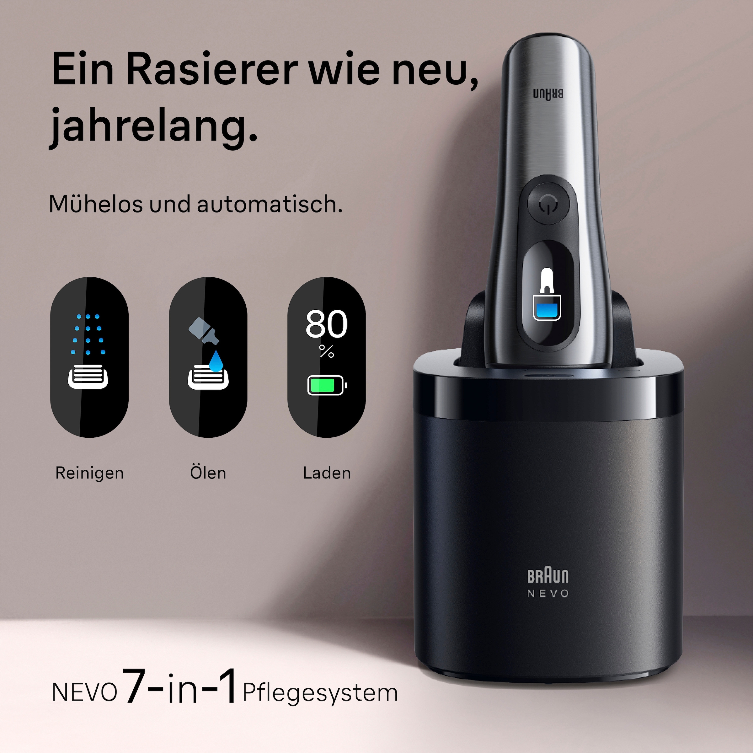 Braun Elektrorasierer »NEVO 15000cc« SmartClean-Plus-Reinigungsstation integrierter Präzisionstrimmer AeroTouch, Smart Display, 7-in-1 Care System, Reiseetui, Silber