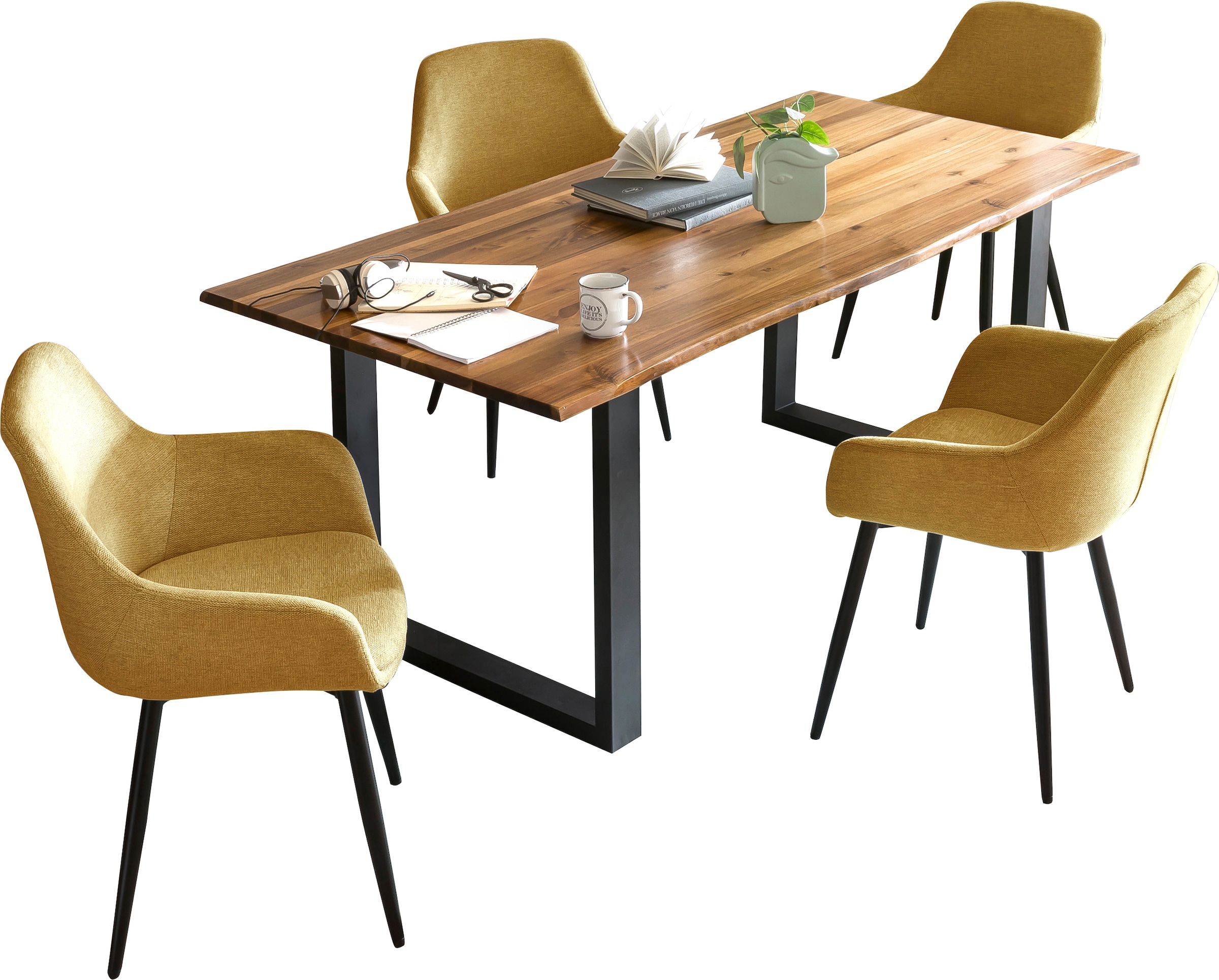 SalesFever Essgruppe »- stilvolles Design« Set, 5 Stk. tlg. 5-teiliges Set mit authentischer Baumkanten-Tischplatte