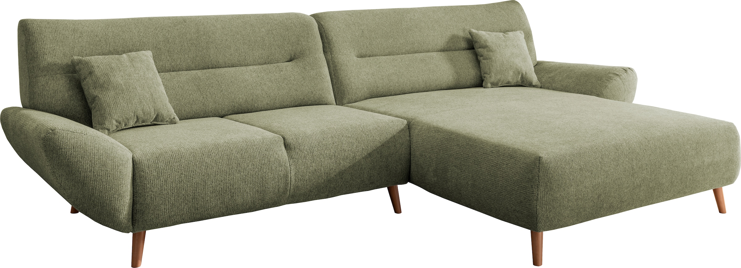 INOSIGN Ecksofa »Drago, elegant und zeitlos, komfortabel, Holzfuß, L-Form«, frei im Raum stellbar, inkl. 2 Zierkissen