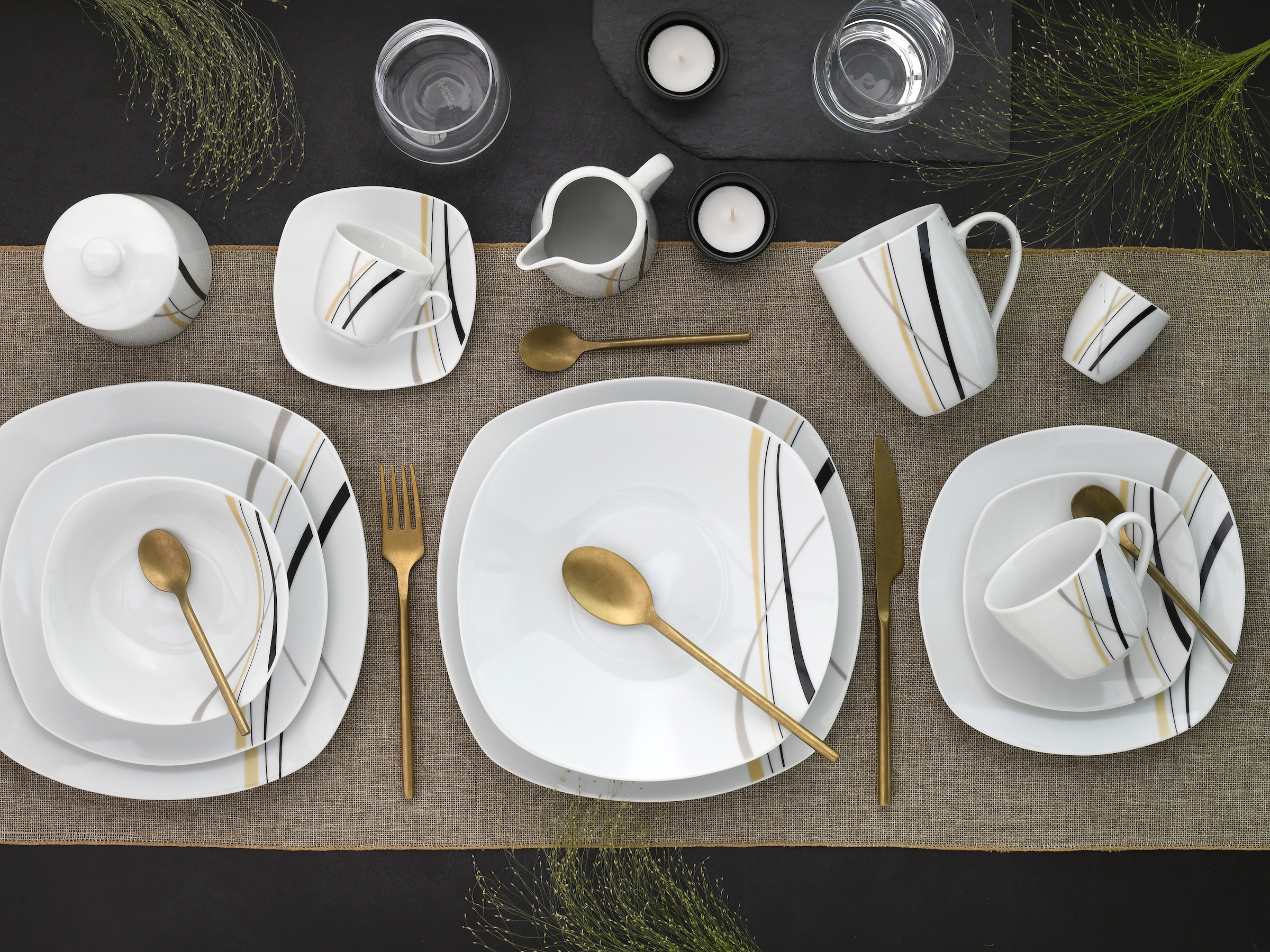 CreaTable Kombiservice »Square City Line, Kombi-Service 62-tlg«, (Set, 62 tlg.), Moderner Urban Style