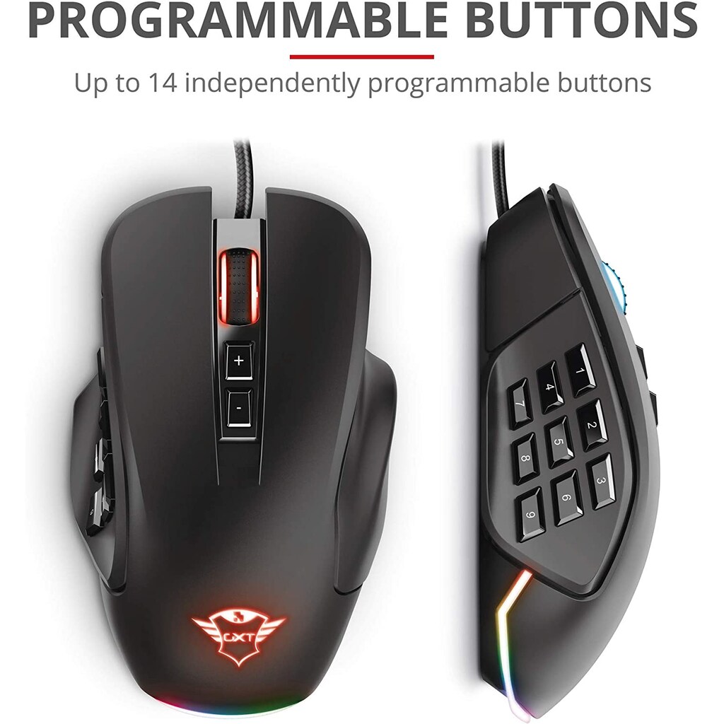 Trust Gaming-Maus »GXT970 MORFIX CUSTOMISABLE MOUSE«, RGB-Beleuchtung, 14 programmierbare Tasten