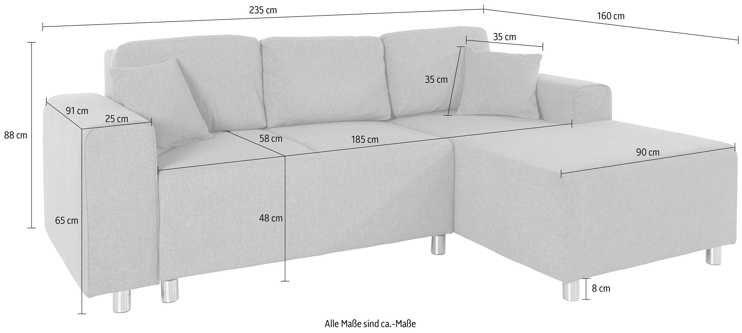 Home affaire Ecksofa »Györ«, L-Form, wahlweise mit Bettfunktion und Bettkasten incl. 2 Zierkissen