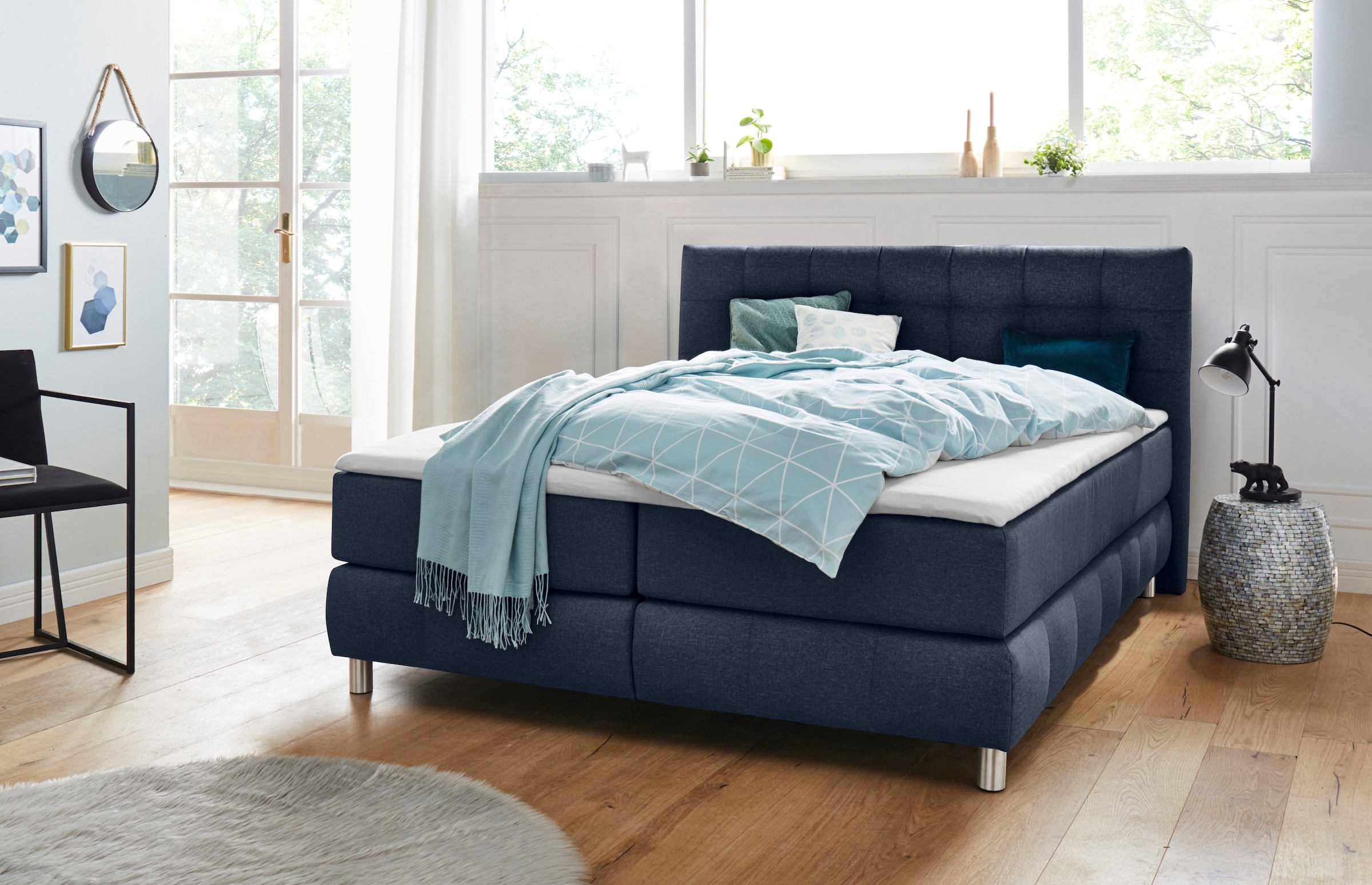 andas Boxspringbett »Salo XXL«, in Samtoptik oder Struktur, 6 Breiten in Überlänge 220cm, 4 Härtegrade