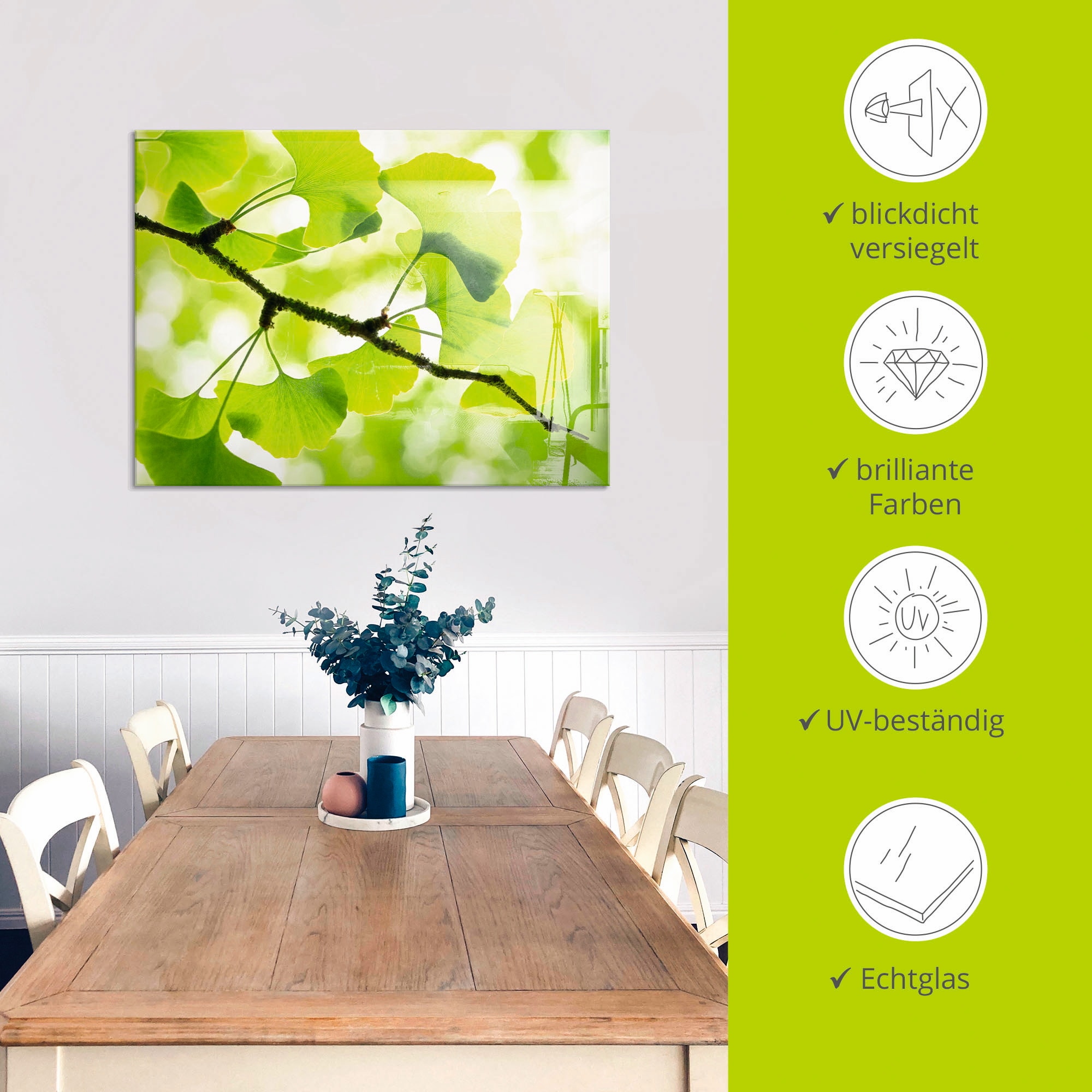 Artland Glasbild »Ginkgo«, Blätter, (1 St.), in verschiedenen Größen