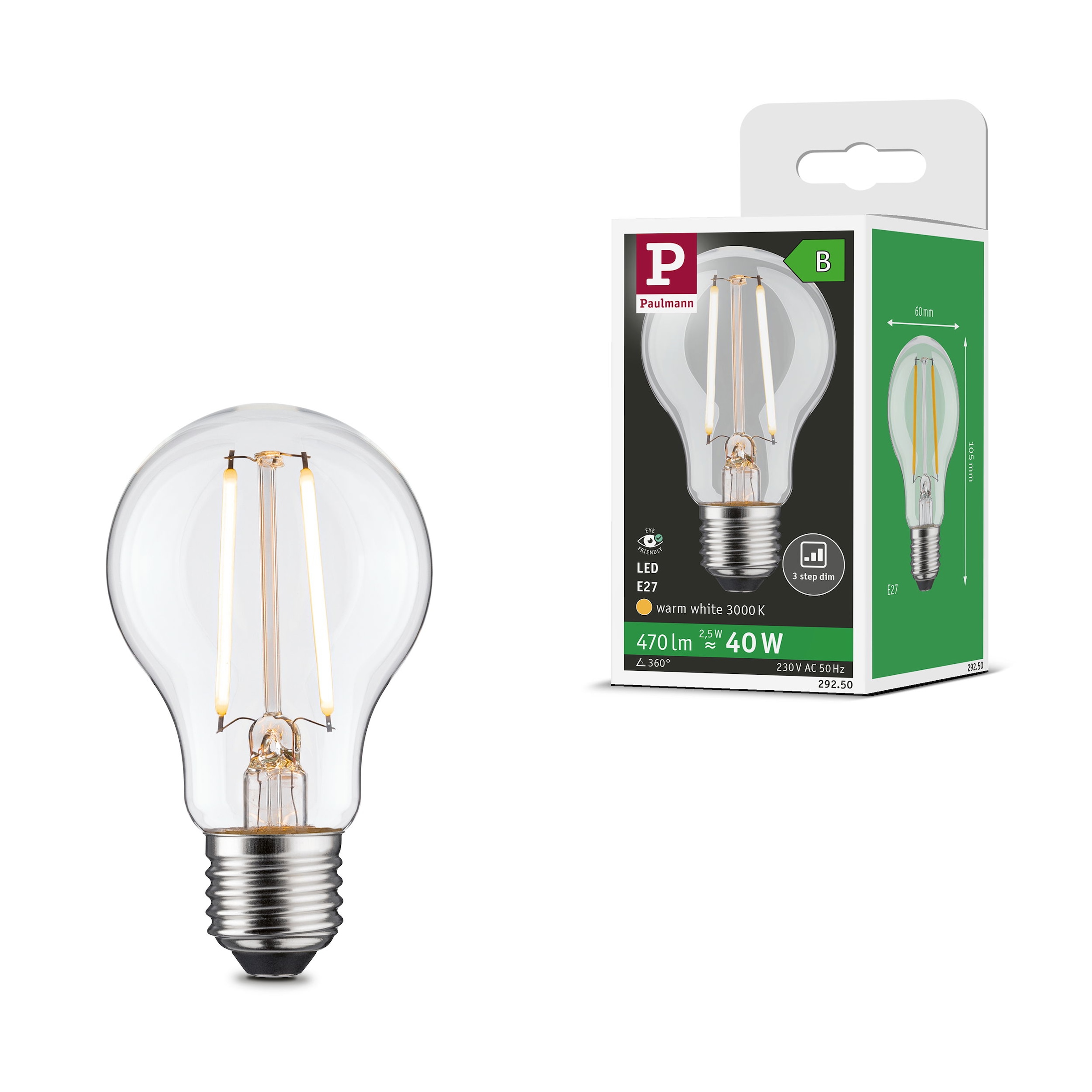 Paulmann LED-Leuchtmittel »Eco-Line AGL 470lm 2,5W 3000K klar 230V« E27 1 Stk. Warmweiß
