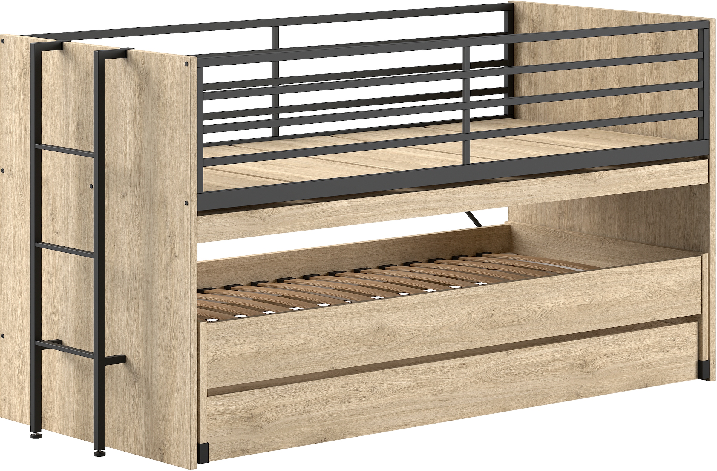 Home affaire Etagenbett, (Made in Europe), für kleine Räume, 2 Liegefl., Bettschublade, inkl. Schreibtisch, Dekor